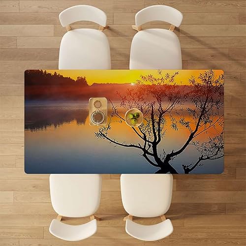 Decoration Rectangular Table Cloth Day Light Fades with Oak Tree Mirror Polyester Tablecloth Suitable for Banquets and Celebrations Apartment 30W x