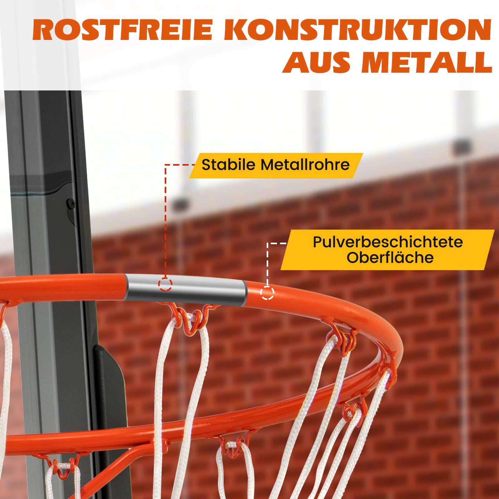 GYMAX Basketballkorb Wandmontage Ø45 cm, Basketballnetz mit stoßdämpfende Federn & wetterbeständiges Netz, Basketballring für Innen & Außen