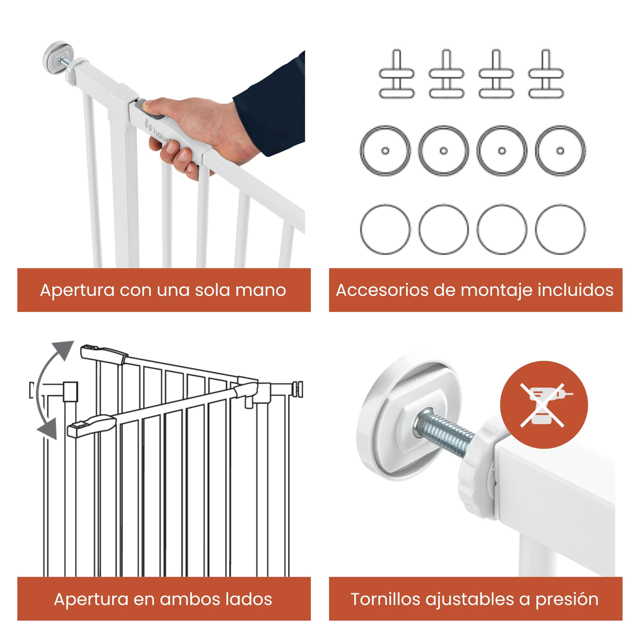 Hauck Open N Stop 2 Barrera Seguridad Niños Escalera para Anchos de 96-101 cm | Puerta Bebé sin Taladrar - Apta como Vallas para Perros - Cierre Manual - para Interior - Blanco