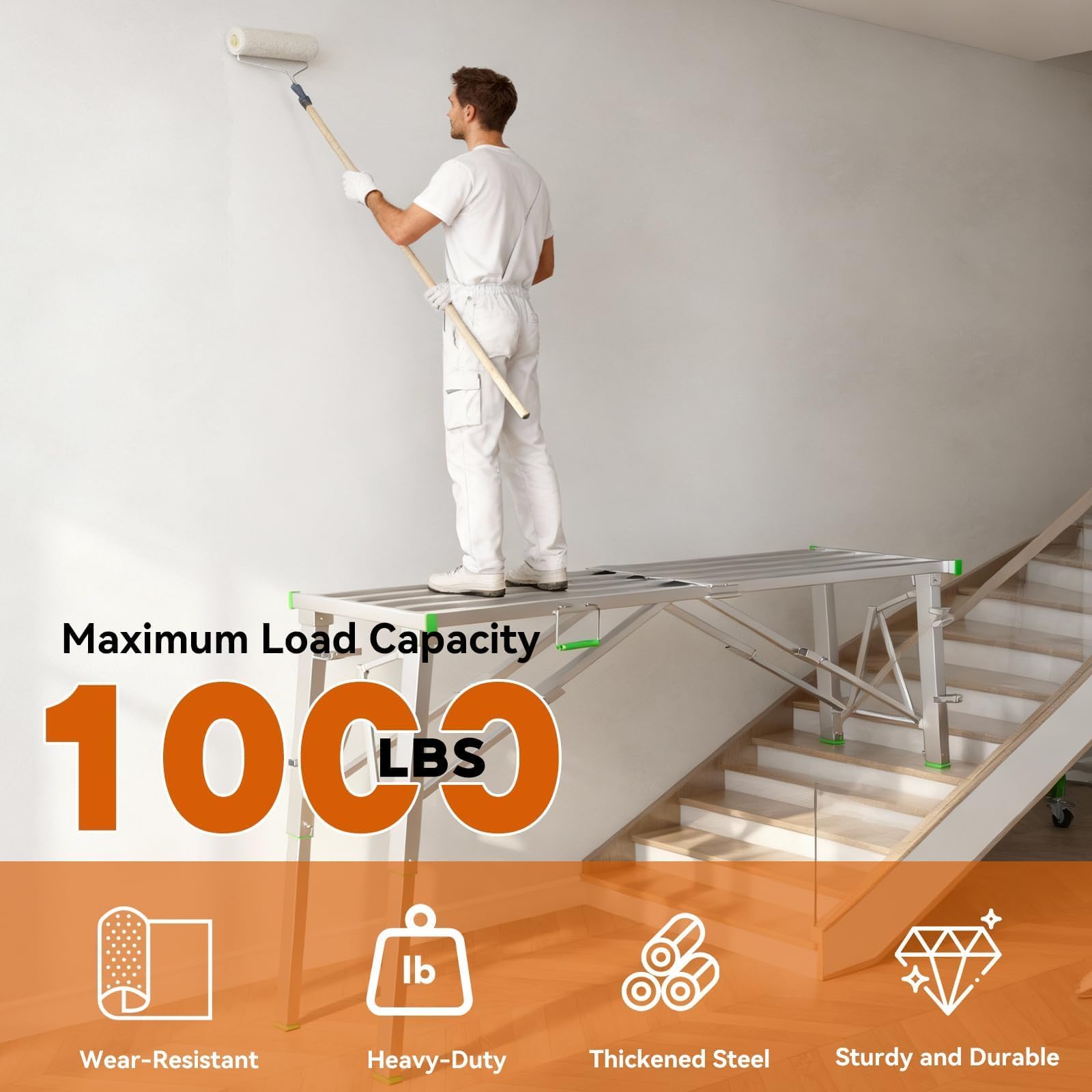 Banc d'échafaudage pliable réglable de 453,6 kg | Plateforme de travail pliable multifonction portable pour travaux de construction et travaux de bricolage