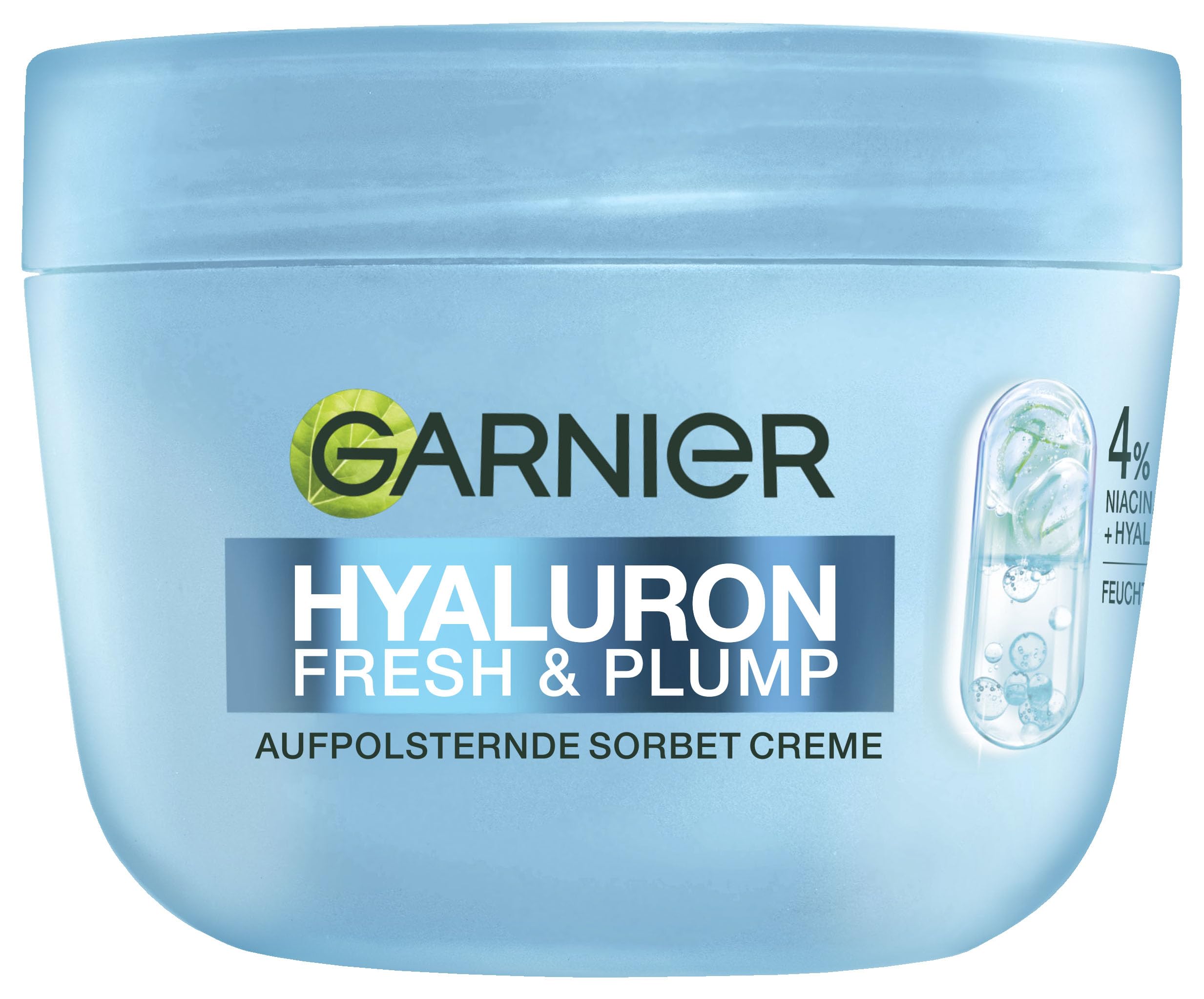 Garnier Hyaluron Fresh & Plump Aufpolsternde Sorbet Creme – Gesichtspflege mit Hyaluronsäure & 4% Niacinamid für prallere Haut – Feuchtigkeitscreme für glatteren & ebenmäßigen Teint – 50ml