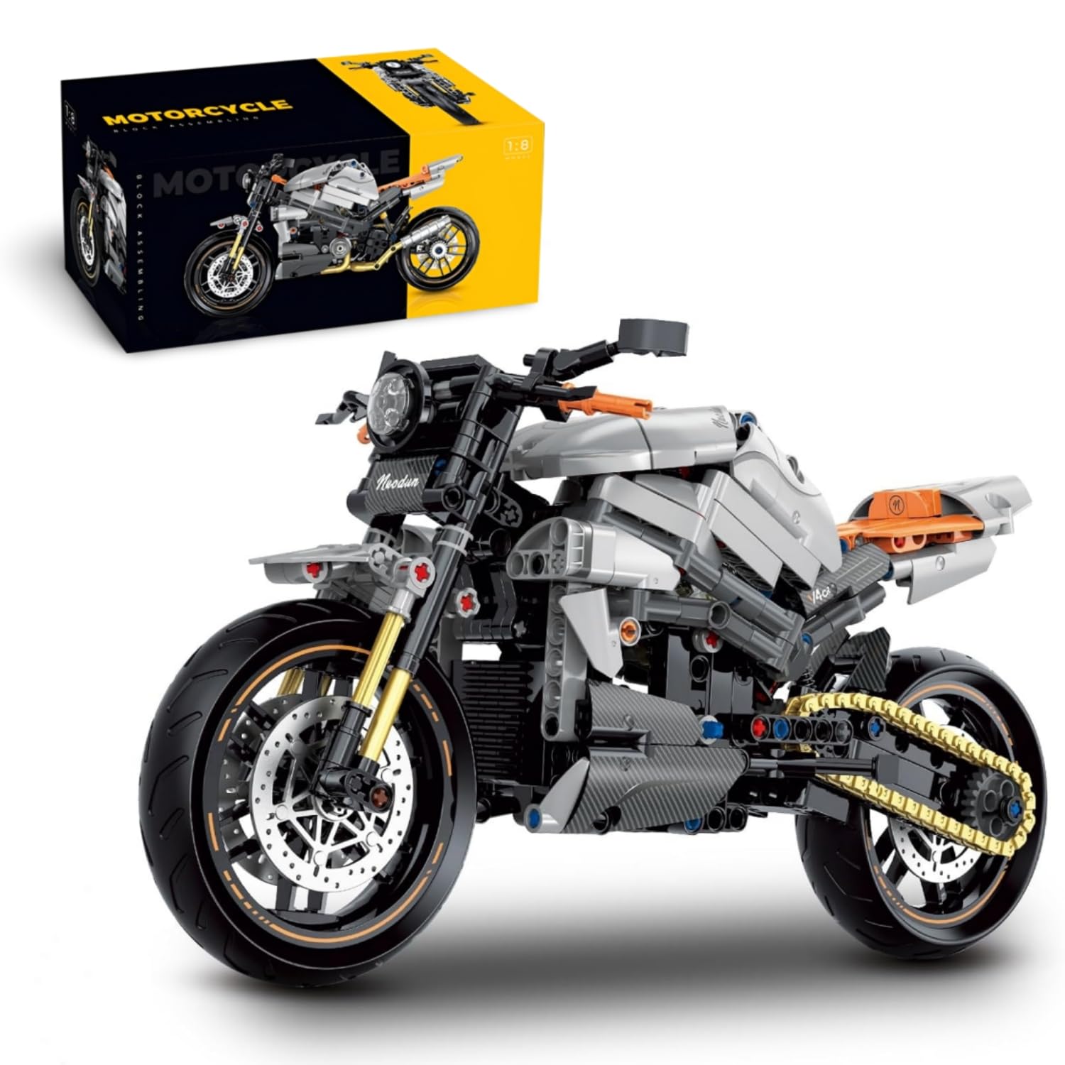 Ebortsin Motorcycle Building Blocks Set - 642 Pcs Retro Motorbike Building Kits, V4CR Supermotorcycle Model Toys, Gift for Adults Teens, Display Model, Compatible with Major Brand