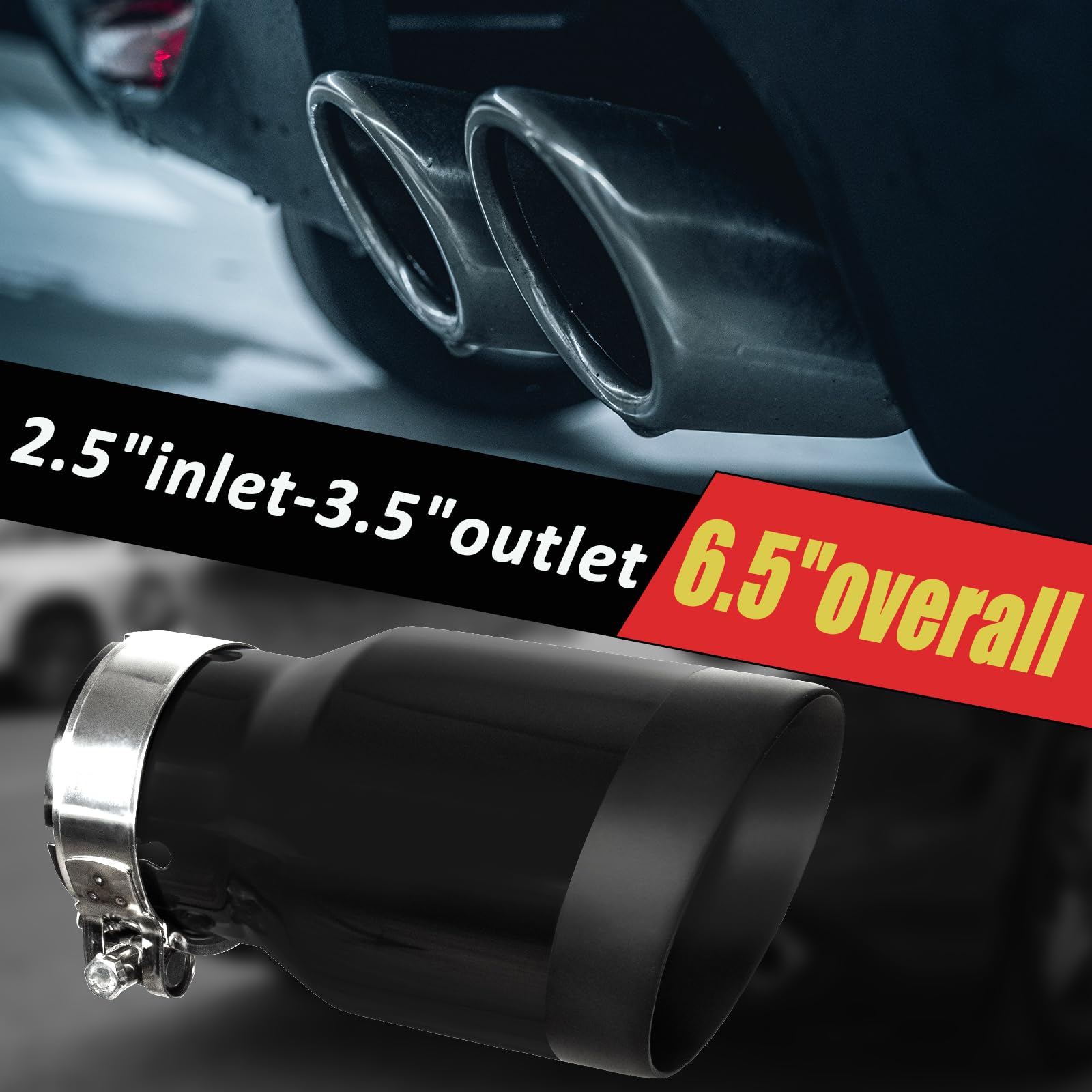 Terminale di Scarico Auto 2.5" - Ingresso 2.5" Lunghezza 6.5" Doppio Strato Acciaio Inox Terminale Silenziatore Universale per Tubi di Scarico 2.5" Installazione a Bulloni (Nero Dritto)