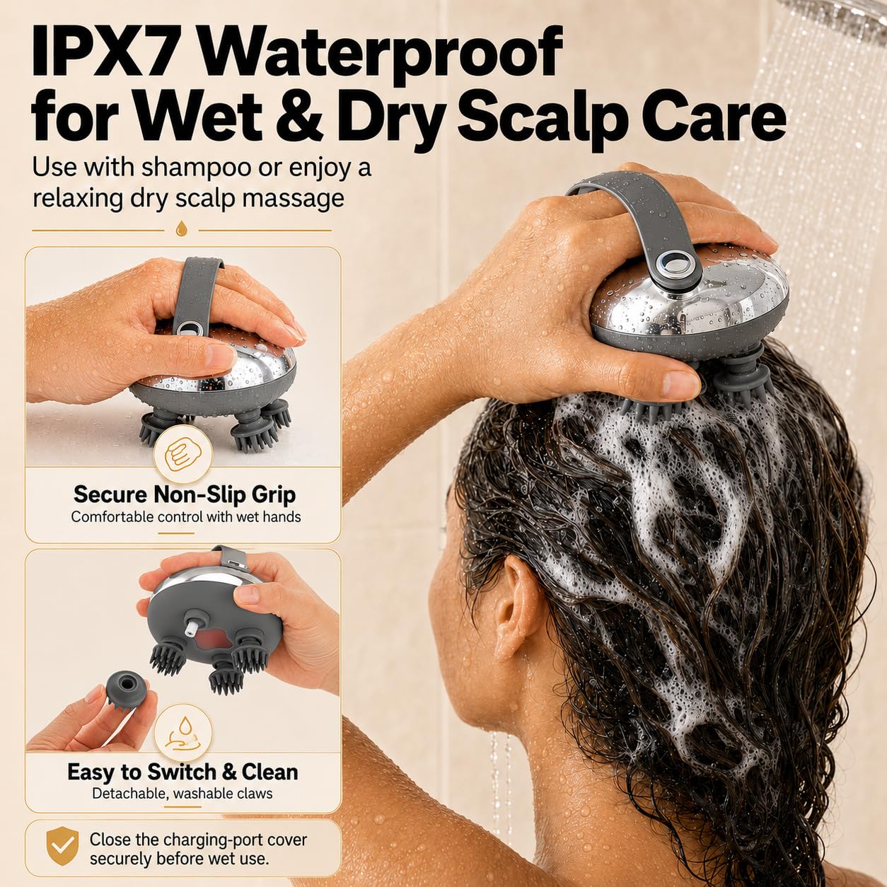 Melonsun Electric Scalp Massager, 2 Claw Sets, IPX7 Waterproof, Silver