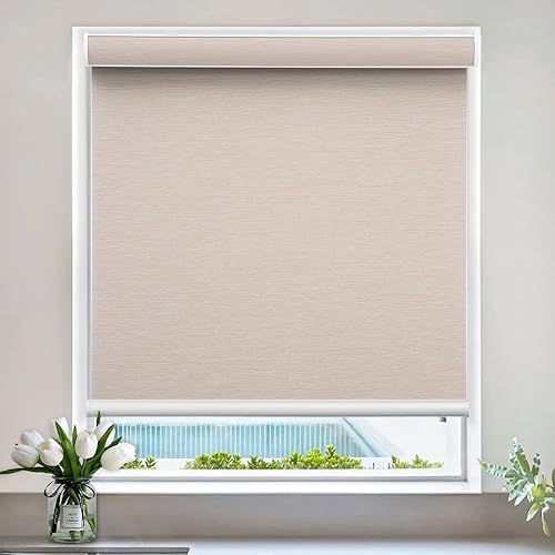 Miniatura 8 de Persianas enrollables para ventanas, sin cordones, opacas, de tamaño personalizado, para cocina, oficina y dormitorio (blanco)