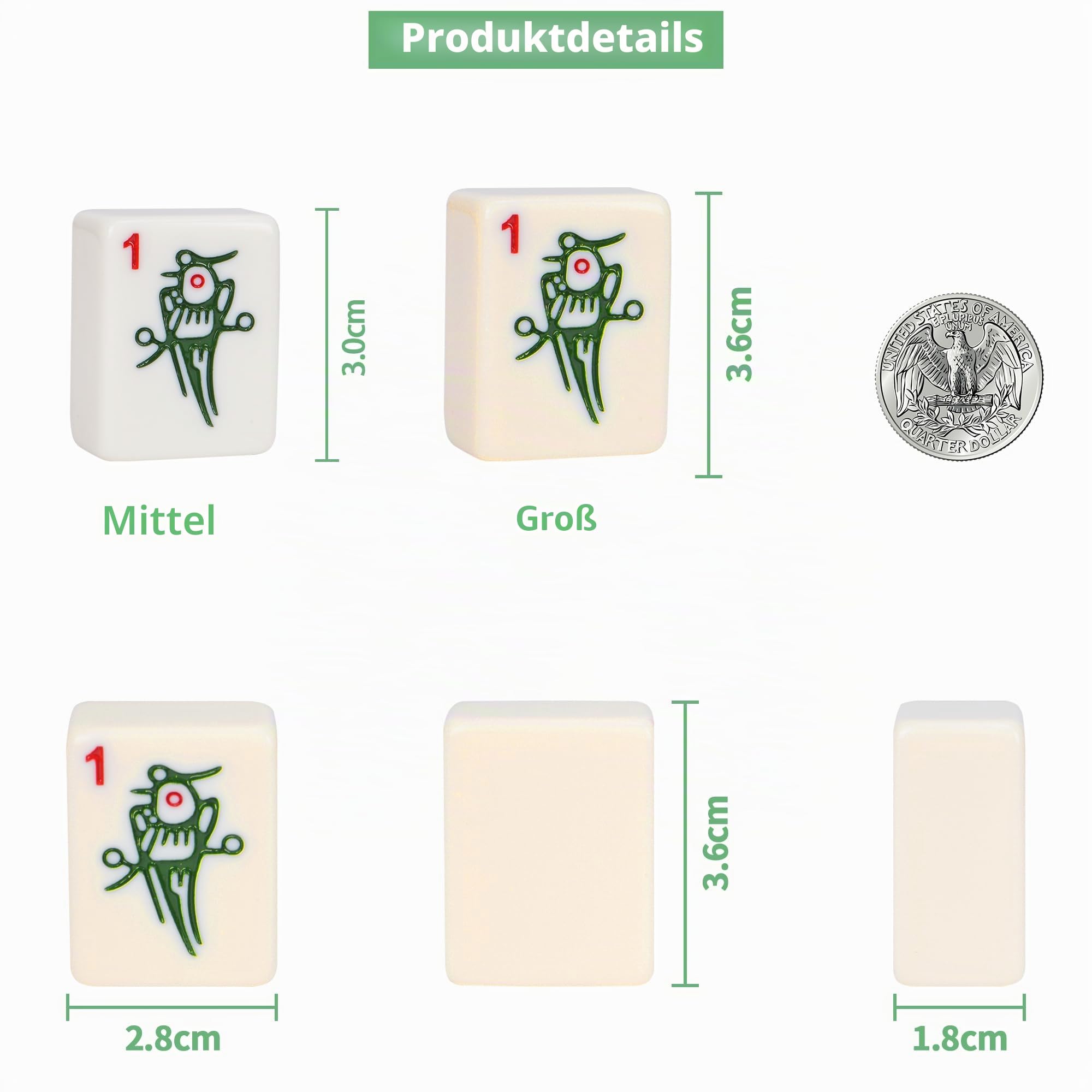 Nisorpa 3 x 2,25 cm chinesisches Majong-Set, solide Struktur, leicht zu lesendes Mah Jongg-Spiel, 144-teiliges großes Mahjong-Fliesen-Set, komplette Majong-nummerierte Sets für Party-Familienspiel, B: