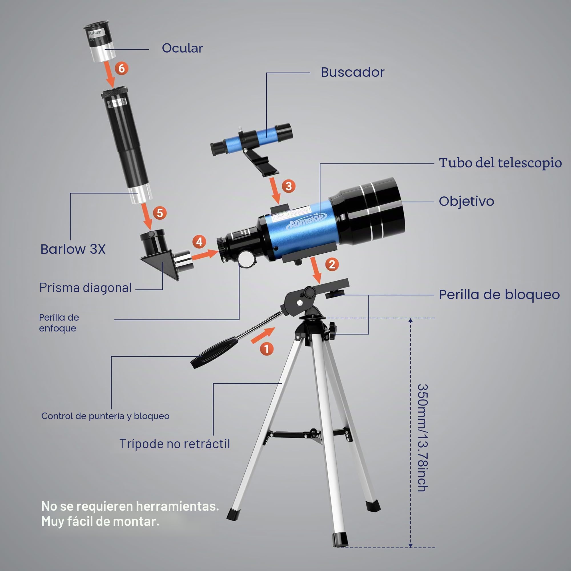 Aomekie Telescopios para Niños 70mm Telescopios Astronomico con Trípode Adaptador para Teléfono Ffiltro Lunar para Observación de Estrellas y Observación de Aves