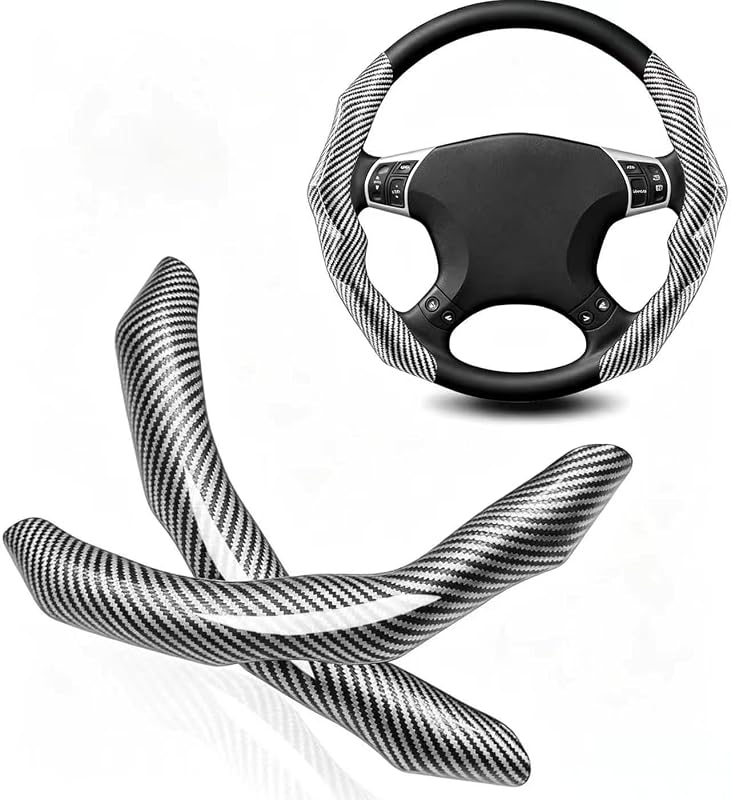 Capa para Volante em Fibra de Carbono com Revestimento Antiderrapante e Design Segmentado Kojros, Cinza, Kit com 2 Peças