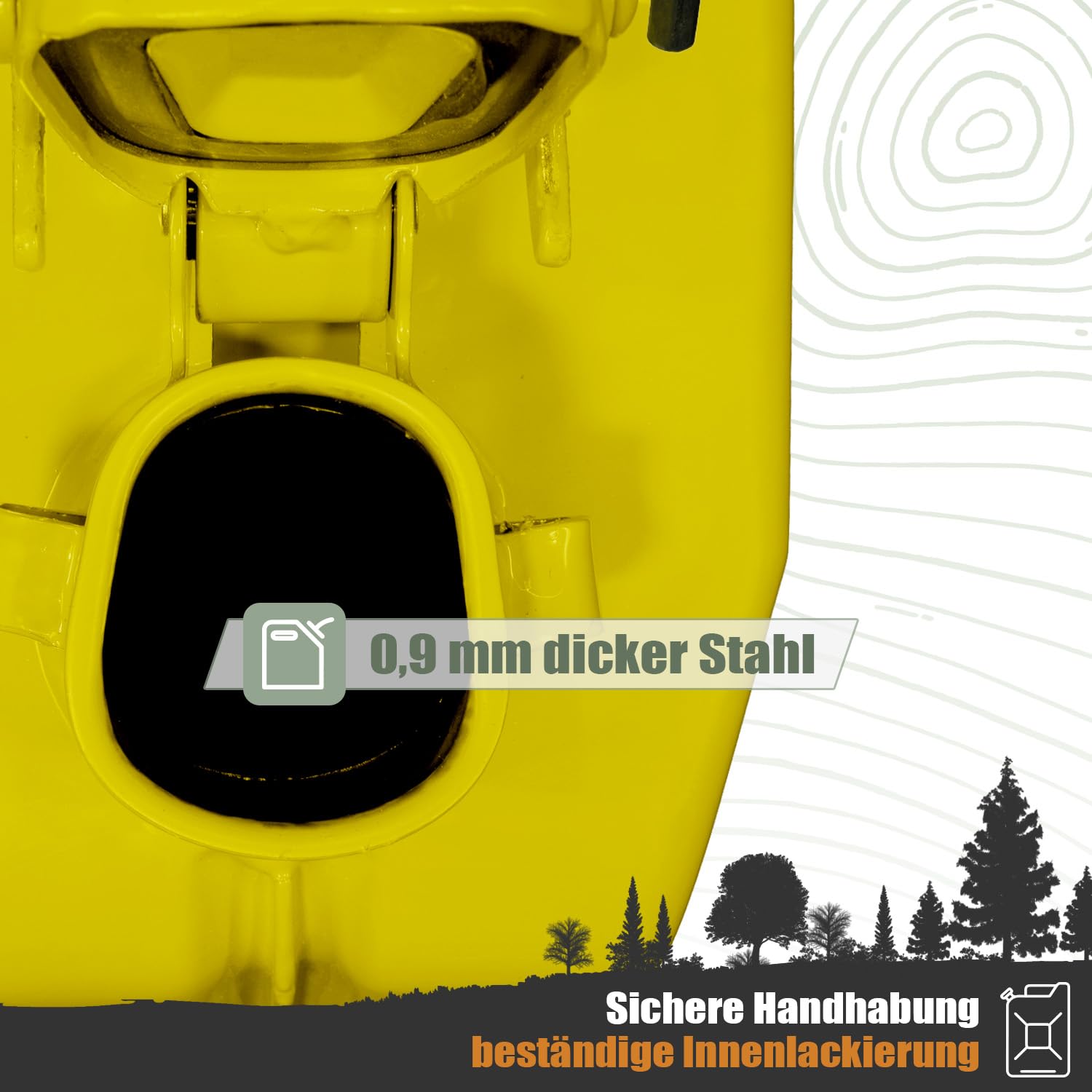 Benzinkanister 5L Metall 5 Liter Kanister für Benzin Diesel Kraftstoffkanister mit Entlüftung Reservekanister (Gelb, lackiert)