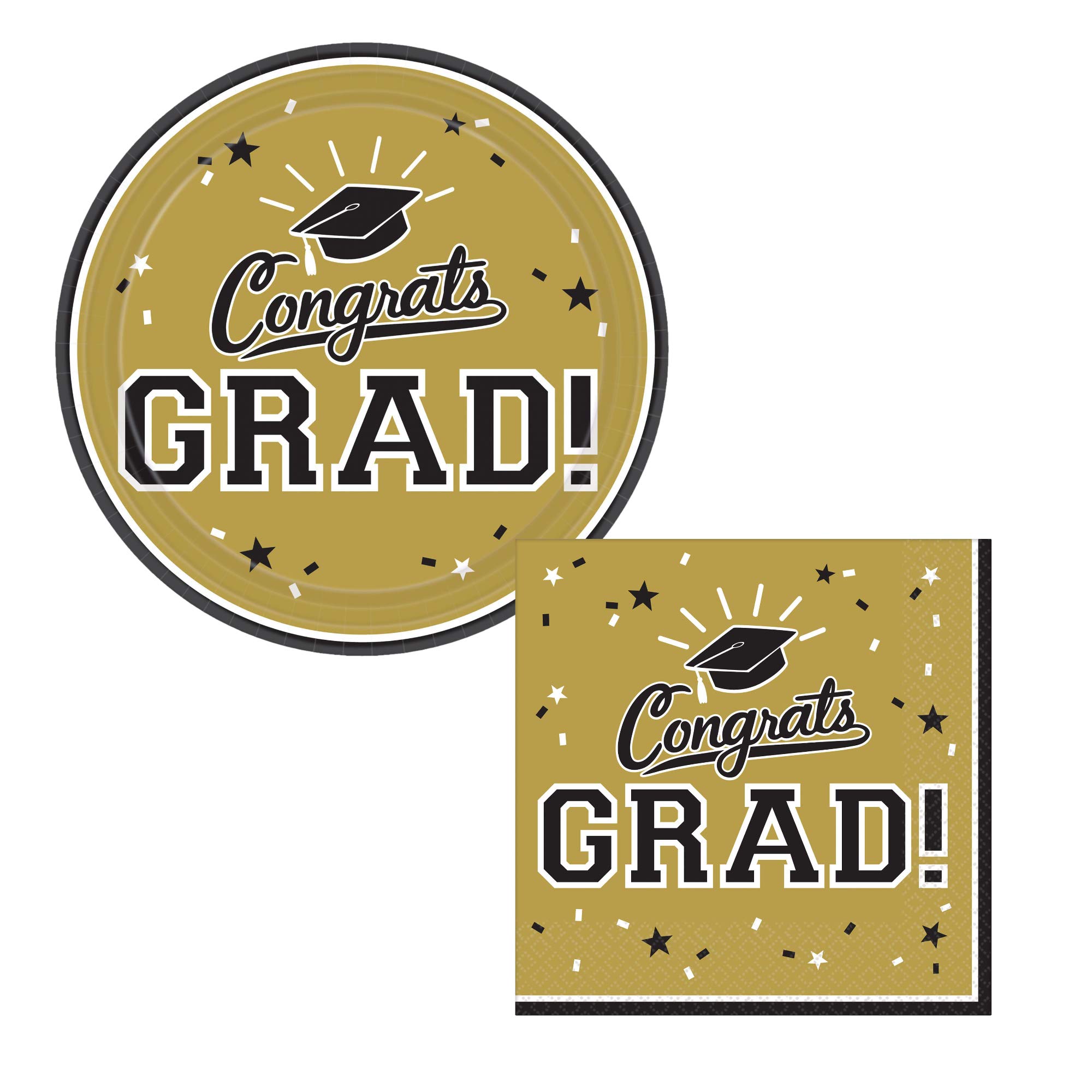 School Colors Pride Graduation Party Supplies for 36 Guests - Bundle Includes Paper Dessert Plates and Napkins (Gold)
