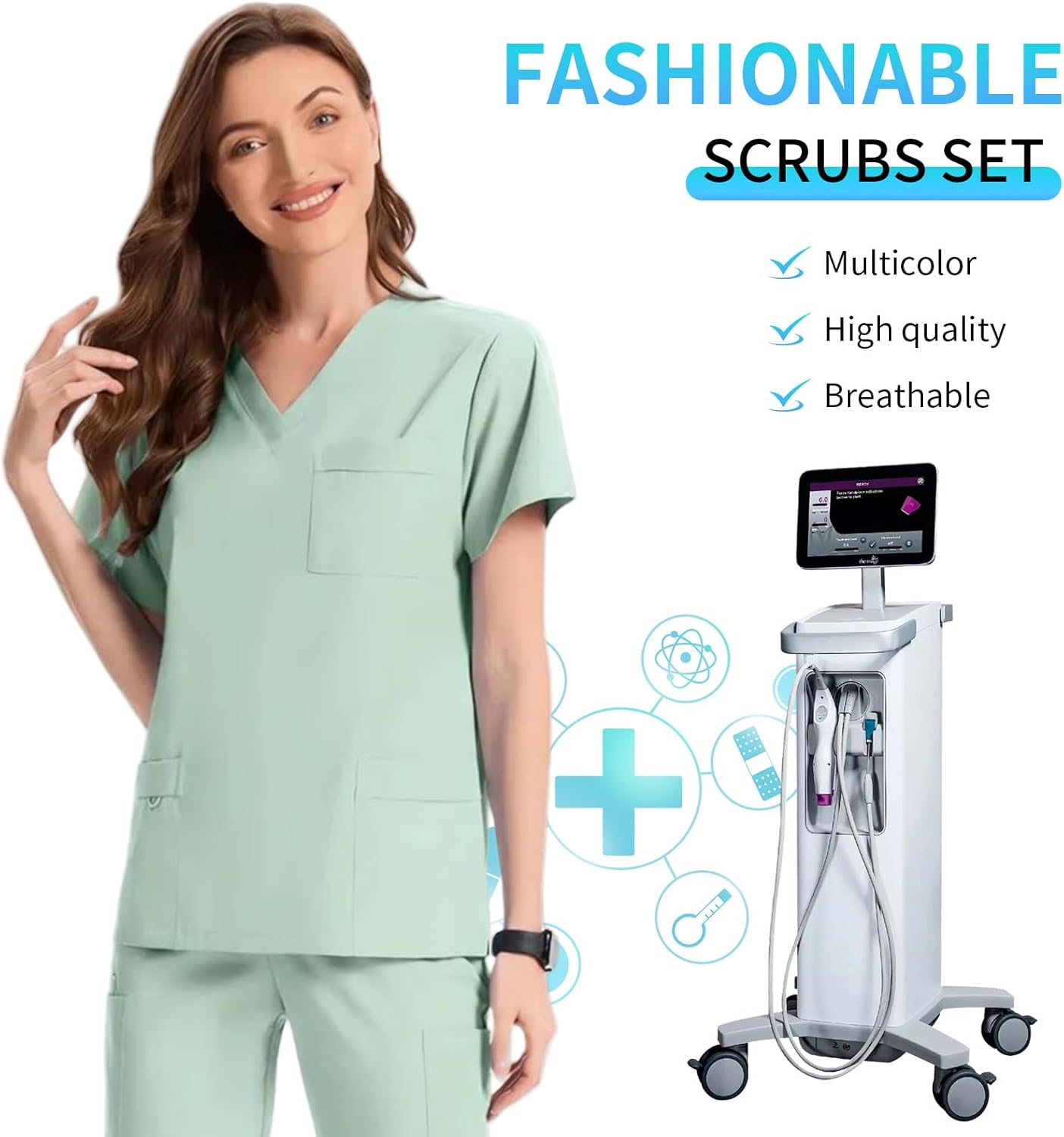 Unisex Moisture-Wicking Scrub Set,Short Sleeve Top and Pants, 5 Colors,Sizes M-XXL - Image 2