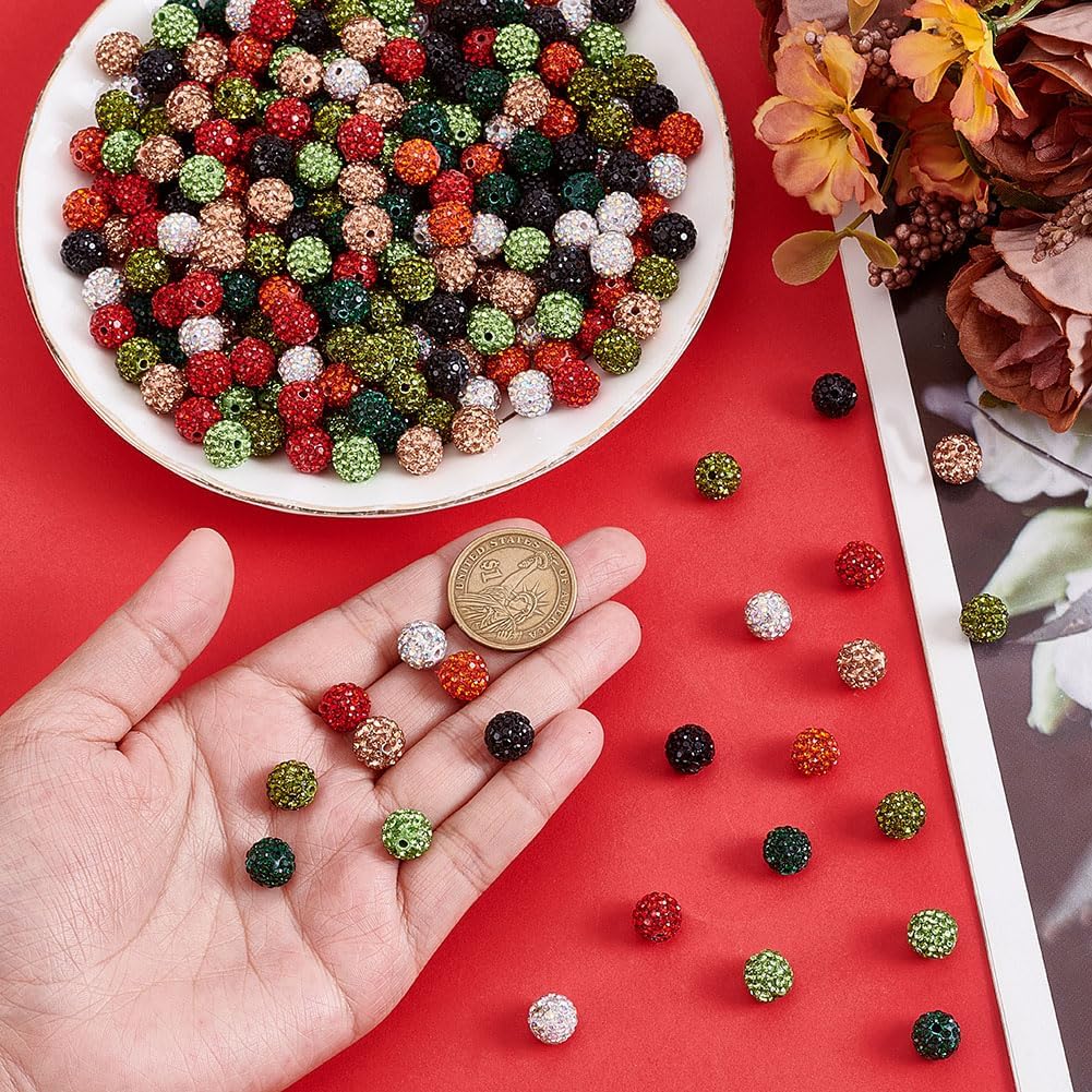320PCS 8 Colors Rhinestone Ball Beads Sparkle 10mm Crystal Shiny Round Disco Ball Beads Polymer Clay Crystal Bead Christmas Baseball Spacers Bead for Adult Bracelet Necklace Earring Jewelry