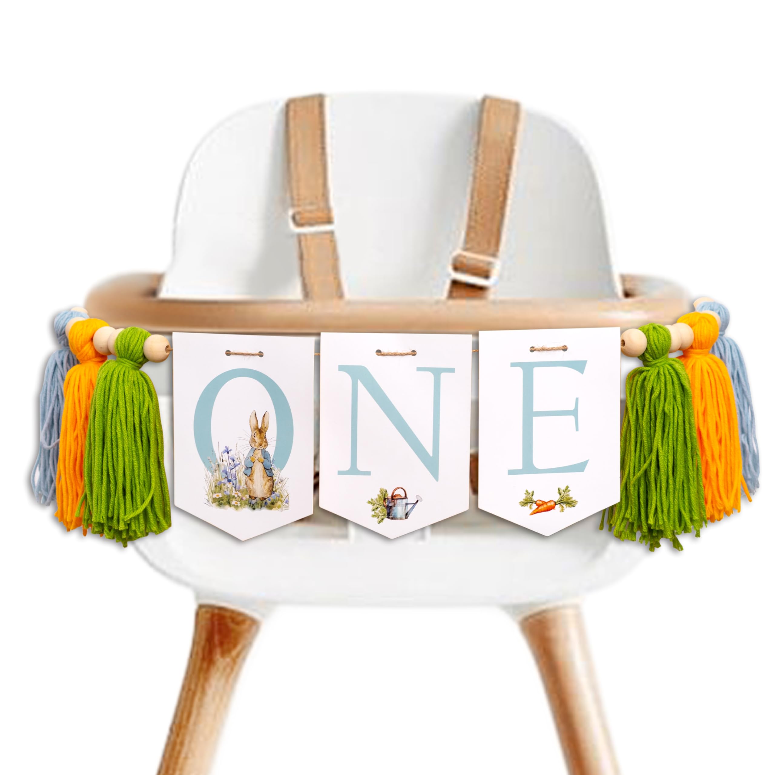 Peter Rabbit One High Chair Banner - Peter Rabbit Themed First Birthday Decoration HighChair Banner,Easrer Themed 1st Bithday Decor Banner (rabbit