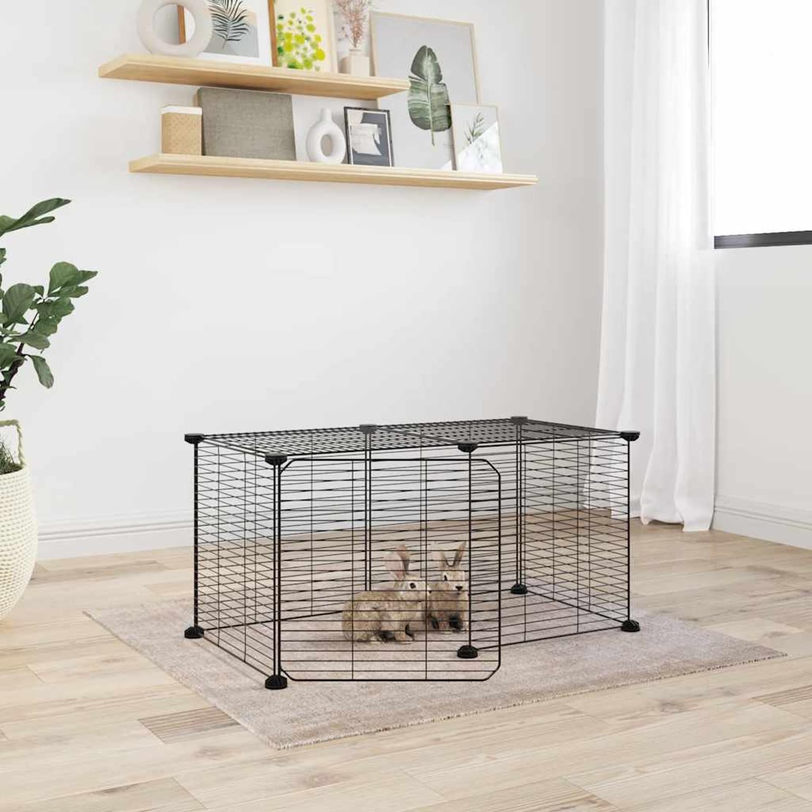 Jaula para Mascotas de 8 Paneles con Puerta, Jaulas para Conejos, Jaula Cobaya, Valla para Mascotas, Recinto para Conejos, Parque para Conejos, Cosas para Conejos, Acero Negro 35x35cm