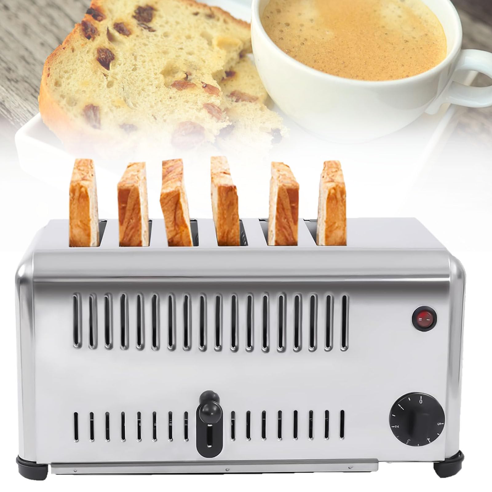 Tostadora Comercial, 6 Rebanadas Tostadora EléCtrica Emergente Comercial Tostadora de Acero Inoxidable Tostadora de Encimera 5 Minutos Tostadora RáPida con Bandeja Restaurante