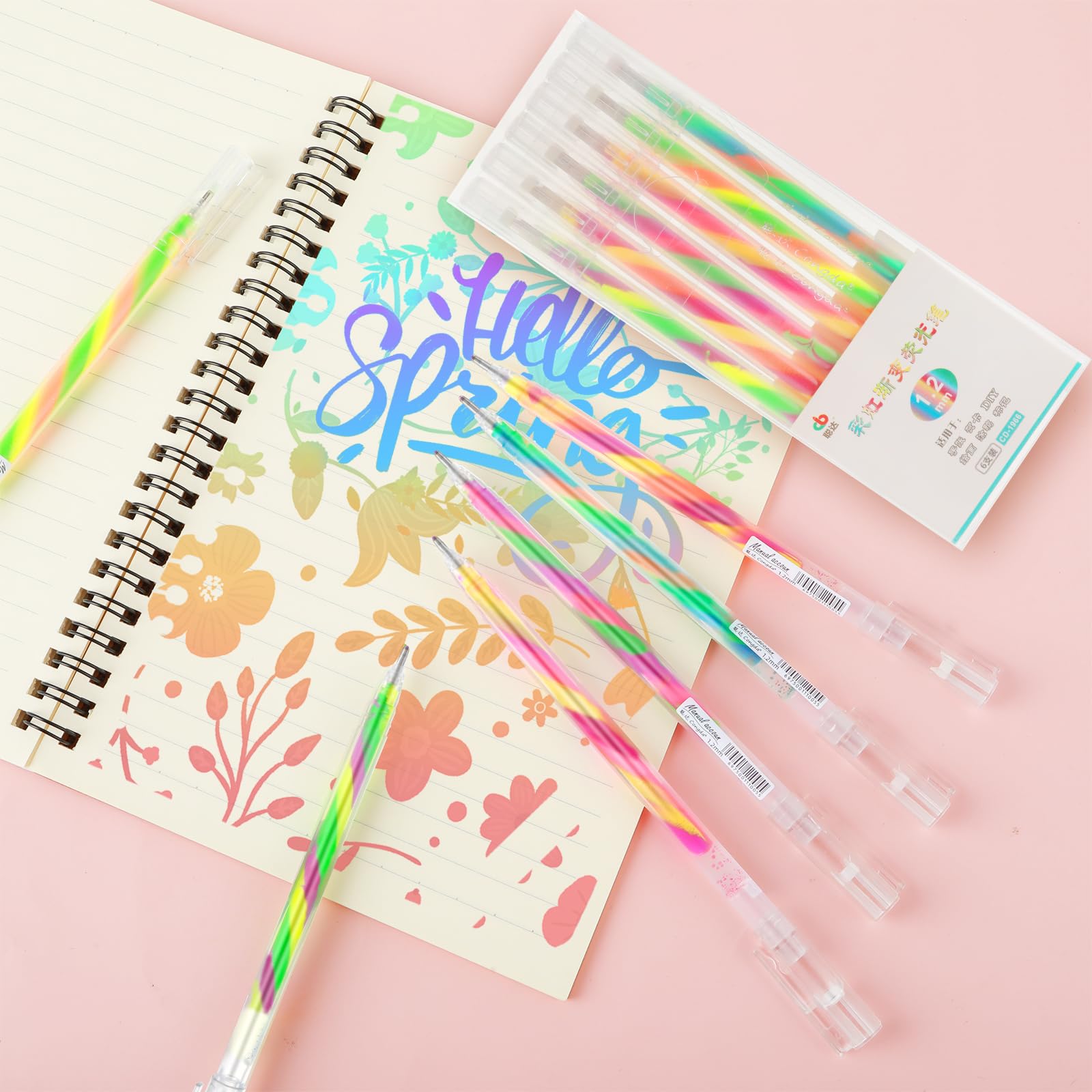 Amaxiu Lot de 6 stylos à encre gel à paillettes arc-en-ciel - Mélange de 3 couleurs - Stylos à gribouiller - Pour enfants et adultes - Pour livres de coloriage, dessin, travaux manuels