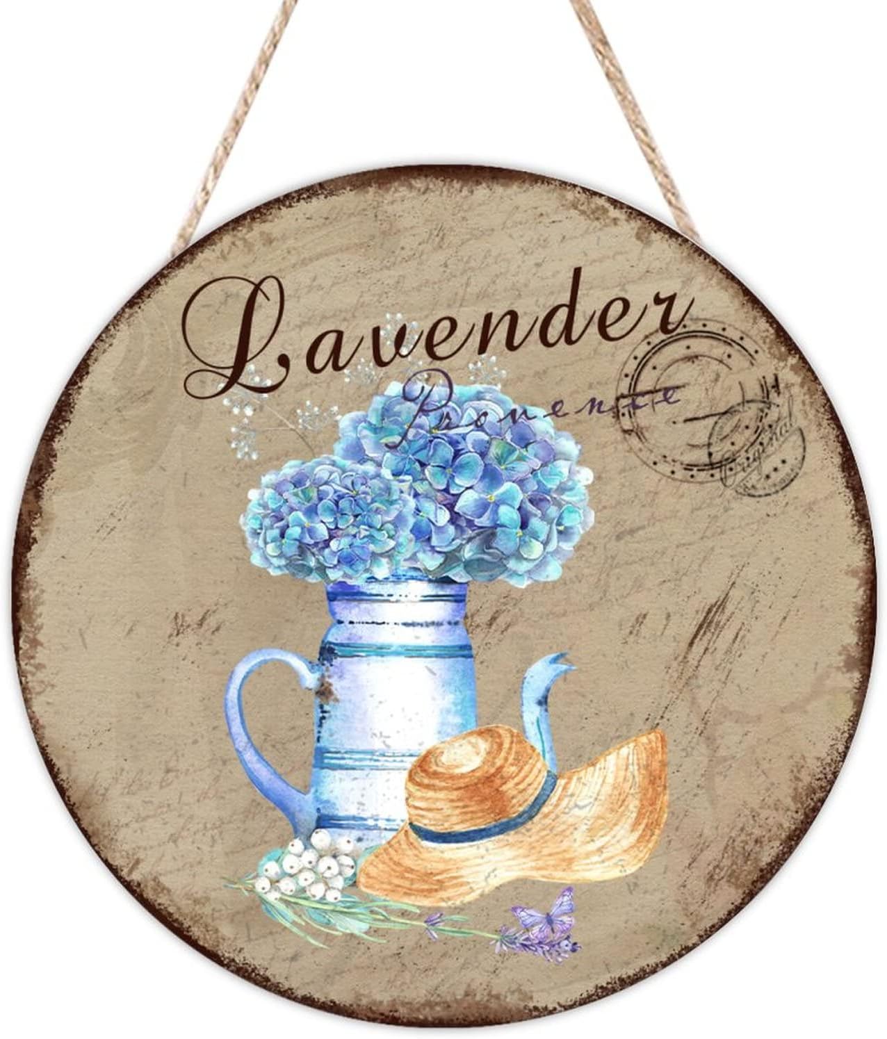 Personalized Pattern Front Door Round Wood Sign, Lavender Wood Door Sign, Old Paper Textures 16x16in Wall Hanging Sign Plaque Farmhouse Backyard Door Hanger Wall Decor Housewarming Gifts
