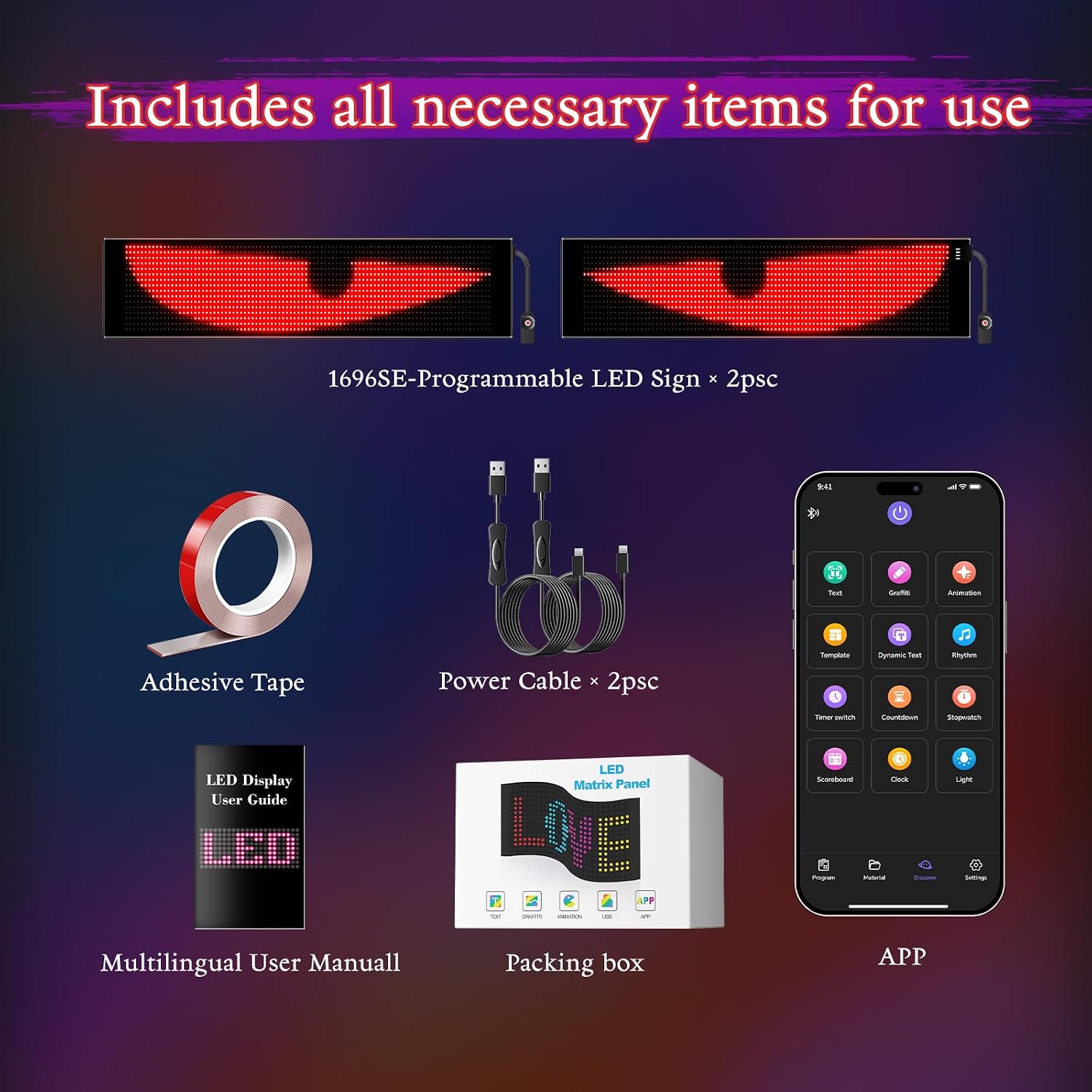LED Sign for Car Devil's Eyes Light for Windshield APP Control Scrolling Display Custom Sign DIY Programmable Flexible USB 5V LED Name Sign for Window Ads 23 * 5in-2PCS NEMGOME