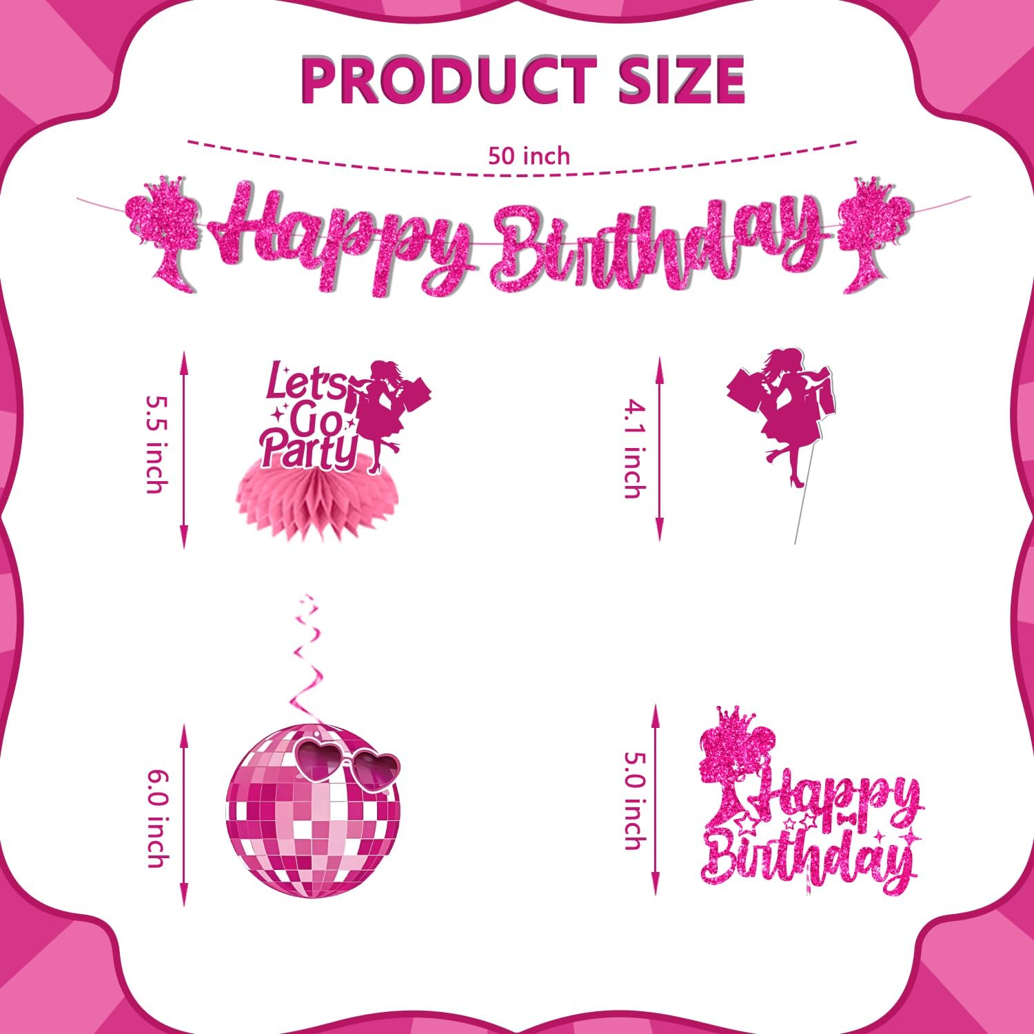 213Pcs Girl Birthday Decorations Serves 25 - Dessert & Lunch Paper Plates, Balloons, Napkins, Paper Cups, Tablecloth & Cake Topper - for 18th 21st Birthday Decorations for Girls
