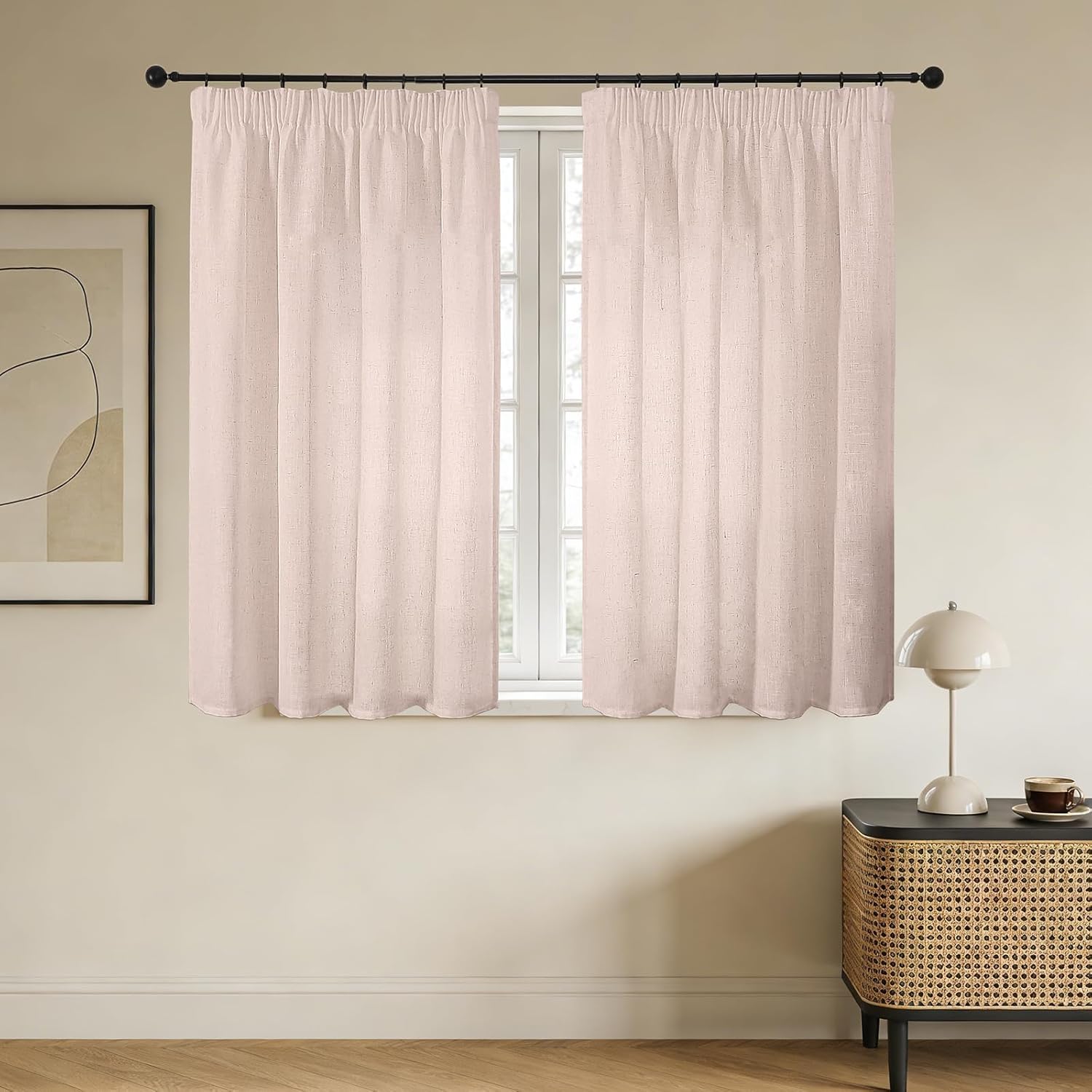 Joydeco Leinen Gardinen mit Kräuselband 2er Set 225x140 HxB Voile Leinenvorhänge für Schienen Halbtransparente Leinenoptik Wohnzimmer Schlafzimmer