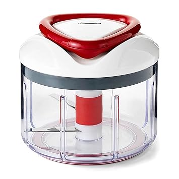 Zyliss Easy Pull Food Processor for thinKitchen:, 750ml Capacity, Plastic/Stainless Steel, White/Red, Manual Handheld Food Chopper/Slicer/Blender with Pull Cord, Dishwasher Safe, 5 Year Guarantee