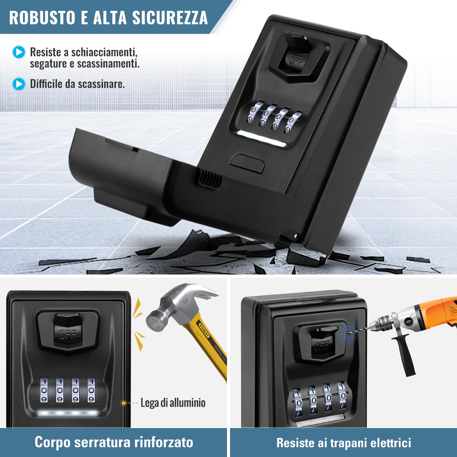 Cassetta Sicurezza Chiavi Esterno Retroilluminata Grand Cassetta di Sicurezza per Chiavi Impermeabile Cassetta Portachiavi con Codice 4 Cifre, Cassaforte per Chiavi per Casa Scuola