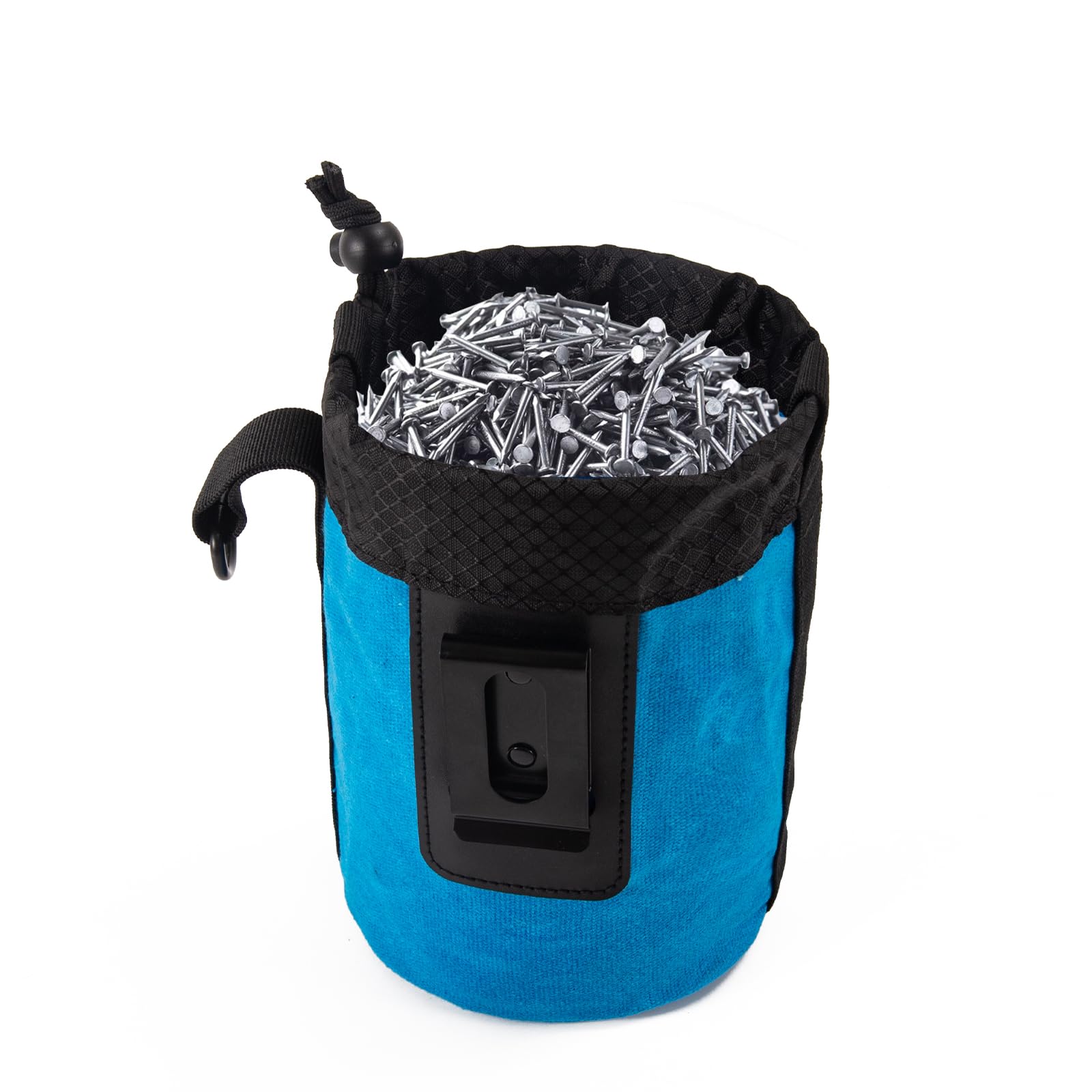 Waxed Canvas Nail/Screw Pouch, Tool Pouch with Belt Clip, 5 x 5 x 8 Inch Rounded Bolt Bag with Stand up Base Metal Clip on Organizer, Nail Pouch