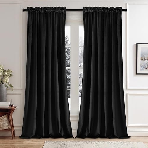 Miniatura 314 de Cortinas de terciopelo JIUZHEN, cortinas opacas suaves de terciopelo retro para dormitorio, cortinas elegantes con reducción de ruido y Rosa