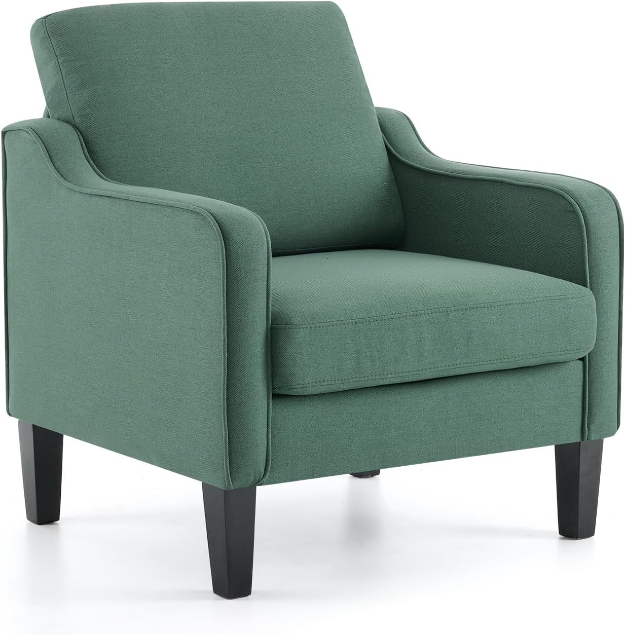 VINGLI Accent Chair for Living Room Chairs Dark Green Reading Chair for Bedroom Scooped Arm Chair Mid Century Modern Accent Chairs Upholstered Comfy Chair for Apartment, Waiting Room 1 Green Linen