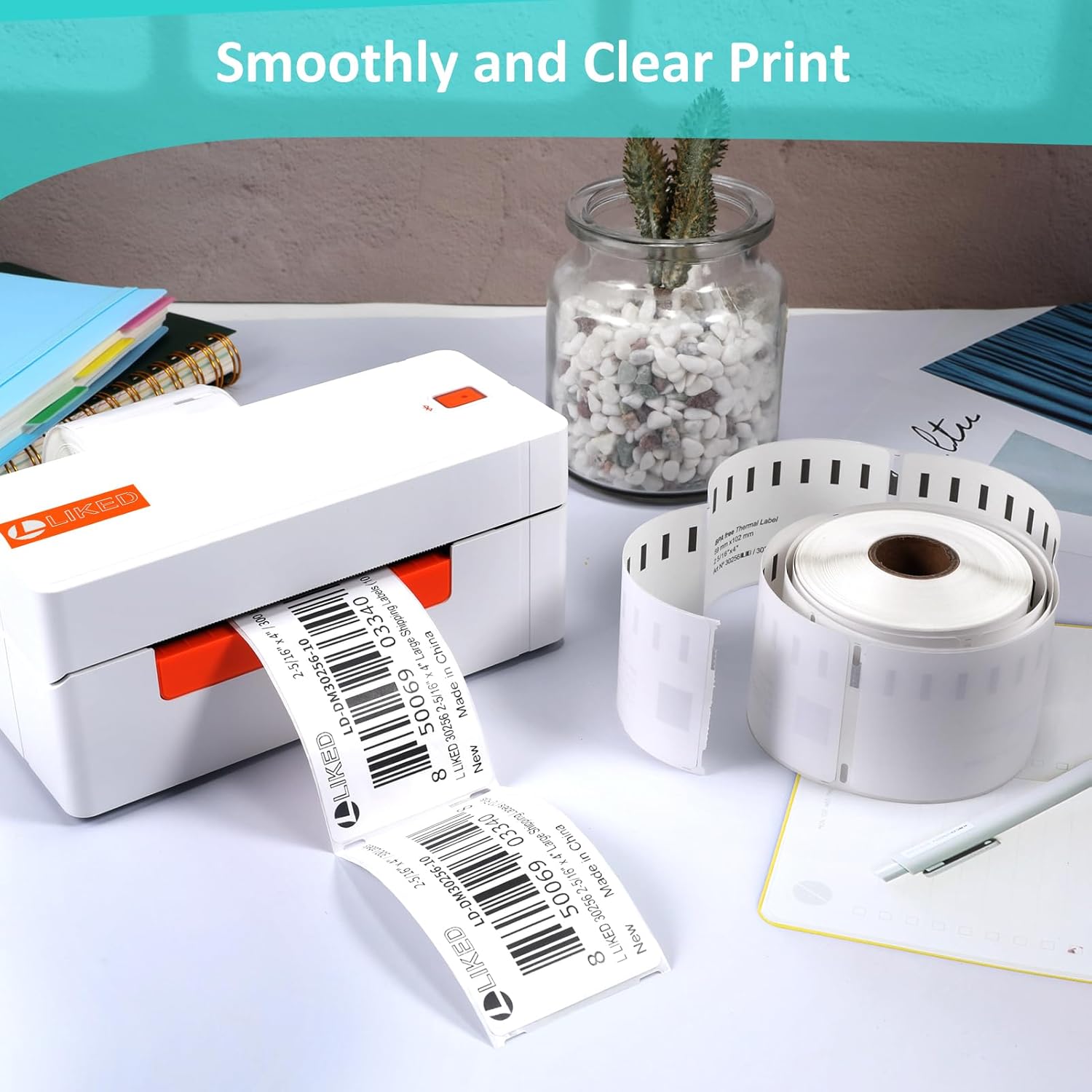 L LIKED 18 Rolls 2-5/16" x 4" Thermal Shipping Address Labels, Perforated Line, Compatible with Rollo/Zebra/DYMO 30256, 5400(18 Rolls×300 Barcode Postage Labels for Desktop Printers