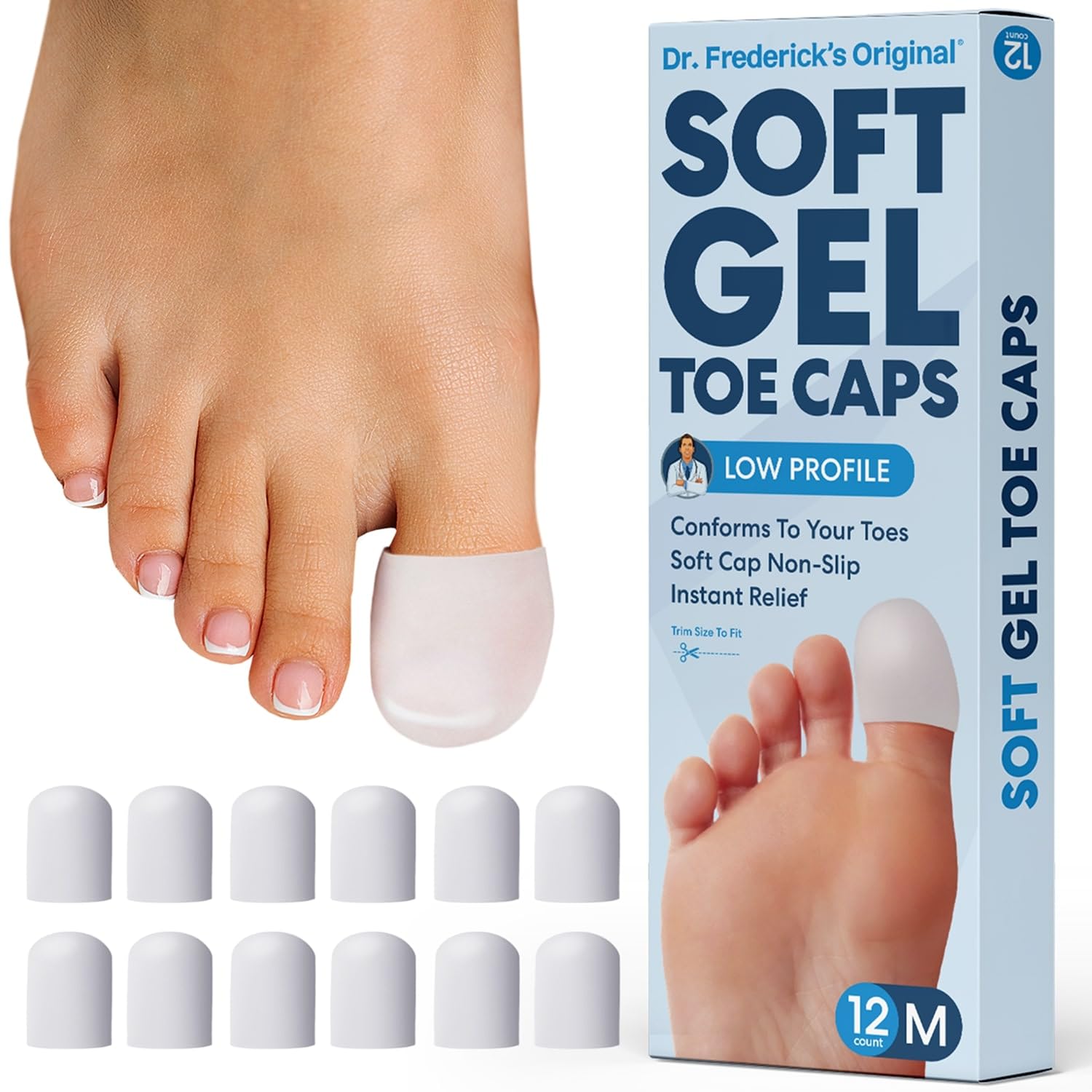 Dr. Frederick's Original Soft Gel Toe Caps, White, Medium, 12 ct