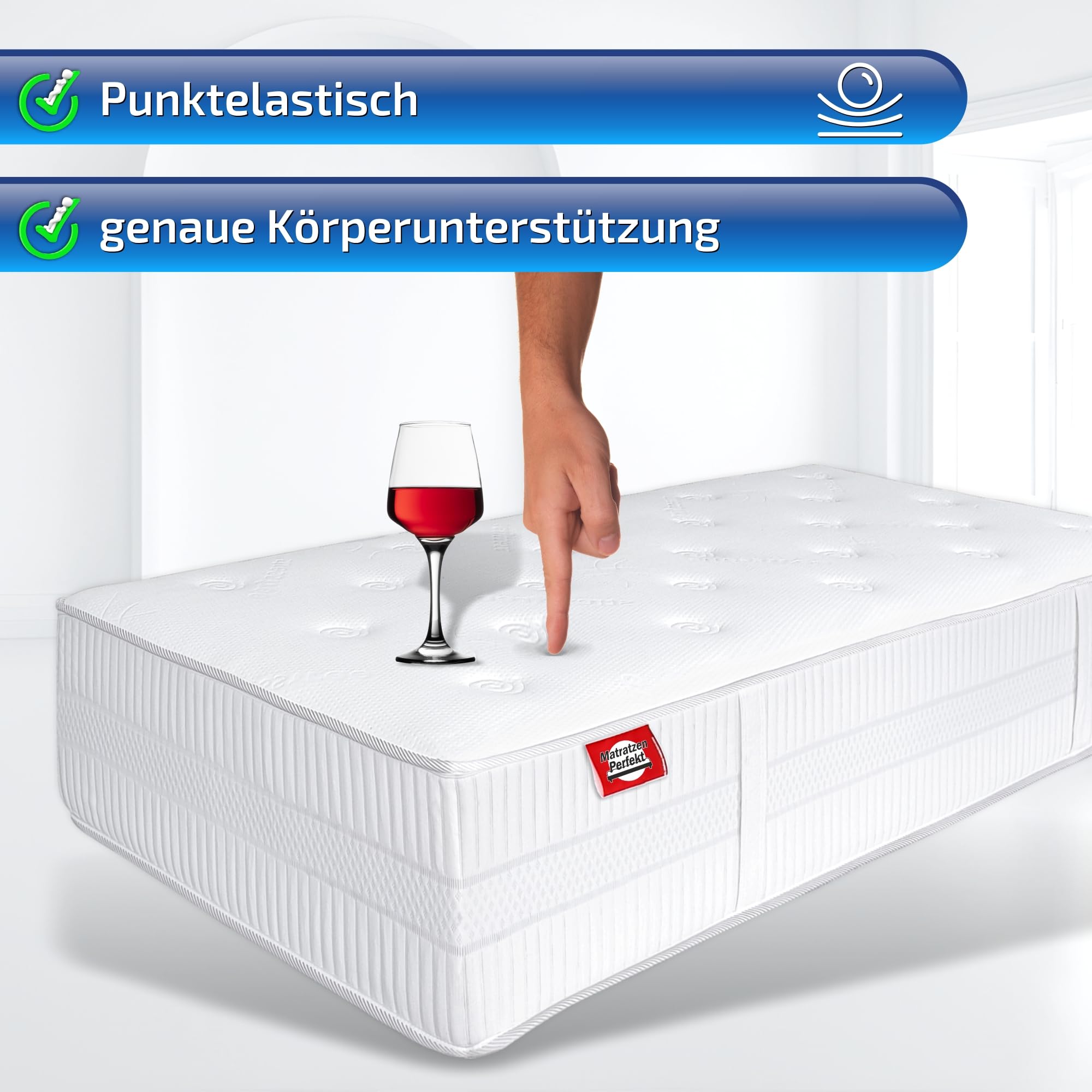 Matratzen Perfekt Boxspringmatratze Terra Med Box² 90x200 H5 33 cm | 7-Zonen 766 Doppelfederkerne integrierte Topperfunktion Bezug abnehmbar waschbar 60 Grad belastbar bis 140 kg