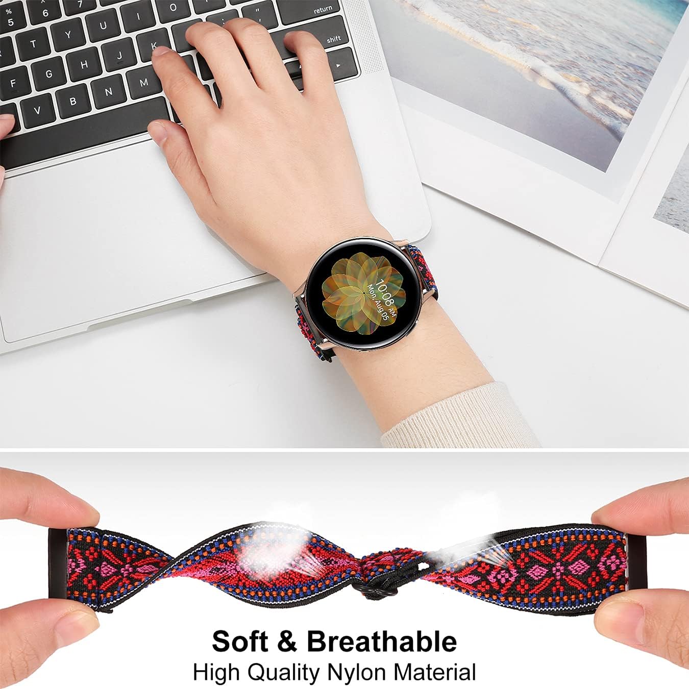 Olytop Elastic Strap for Galaxy Watch Active 2 Bands 40mm 44mm/Galaxy Watch 42mm/Watch 3 41mm Bands, 20mm Soft Stretch Breathable Wristband Girl Women for Samsung Galaxy Watch 42mm/Active 2