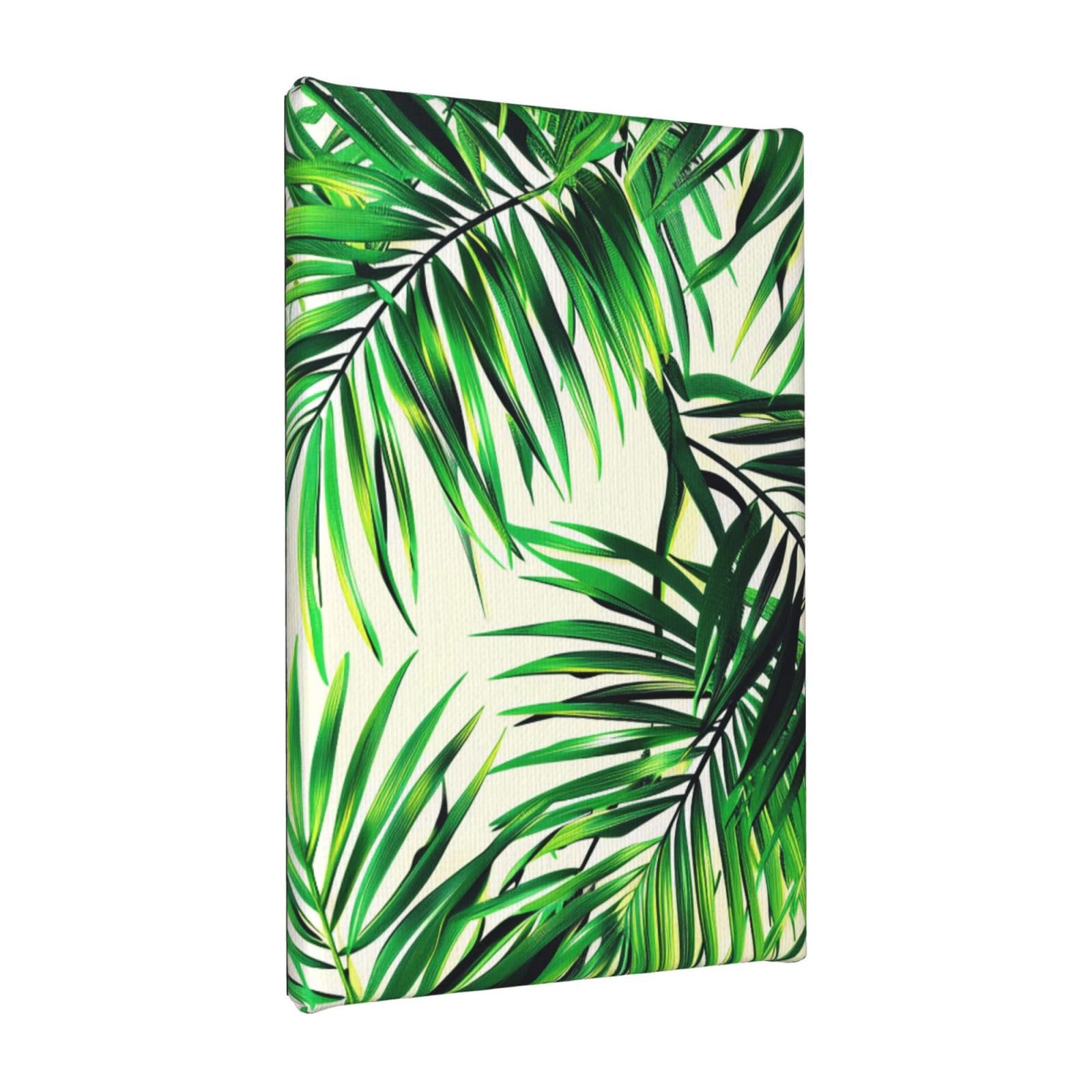 YKLJG Palm Tree Green Leaves Printed Wall Art Canvas Painting 20x30 CM Wooden Framed Picture Painting Artwork Prints for Bedroom Kitchen Home Office Decor