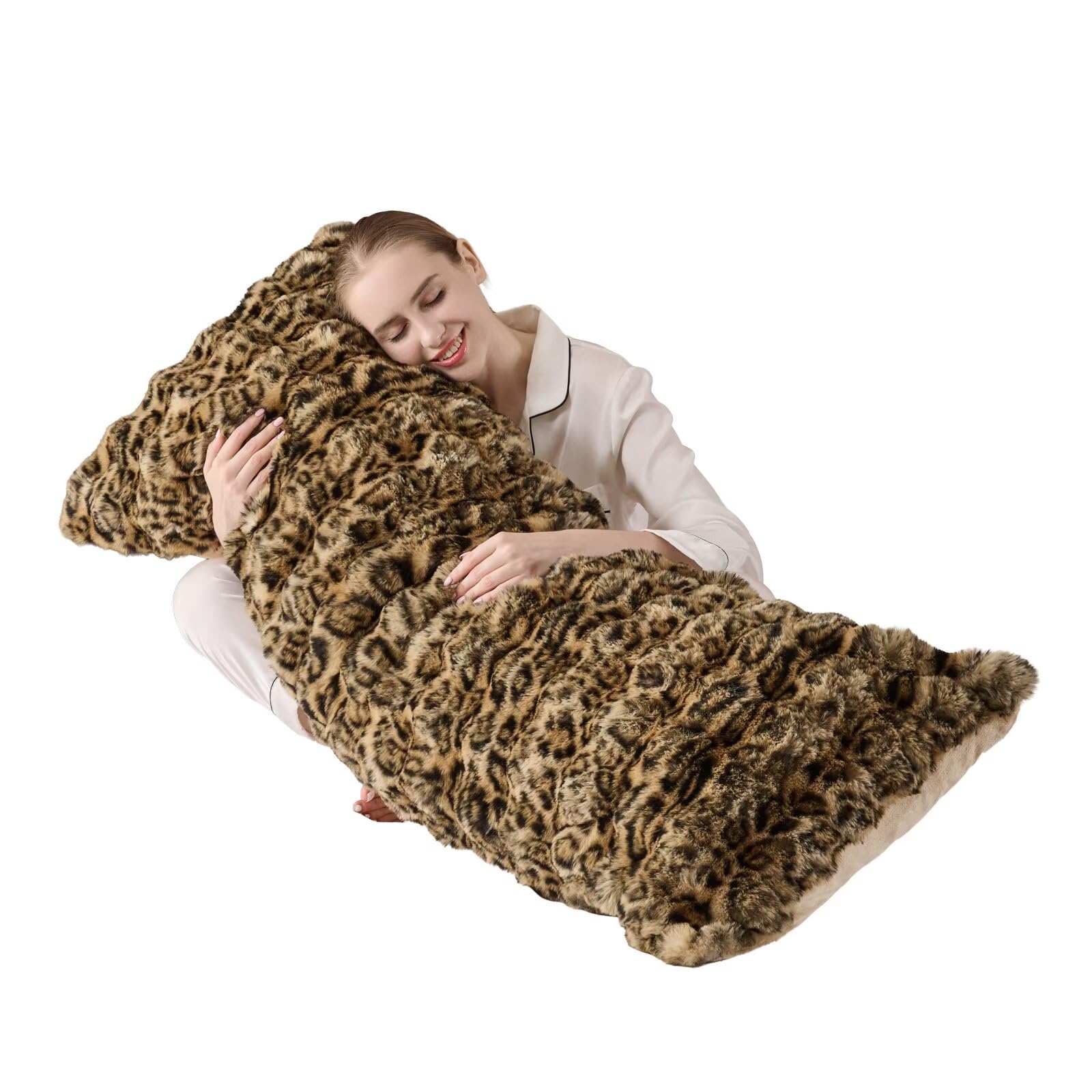 Fluffy Leopard Print Body Pillow Cover,Luxury Bubble Cheetah Print Plush Fuzzy Faux Fur Body Pillowcase with Zipper,Plush Long Pillow Cover for Pregnant Women Side Sleeper,20x54 inch-Leopard Brown