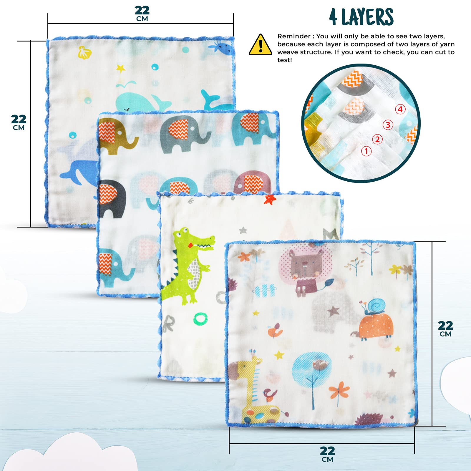 Lot de 18 débarbouillettes en mousseline de coton naturel, serviette de bain douce pour le visage pour tout-petit, liste cadeau, fête prénatale, 22 x 22 cm, monde animal