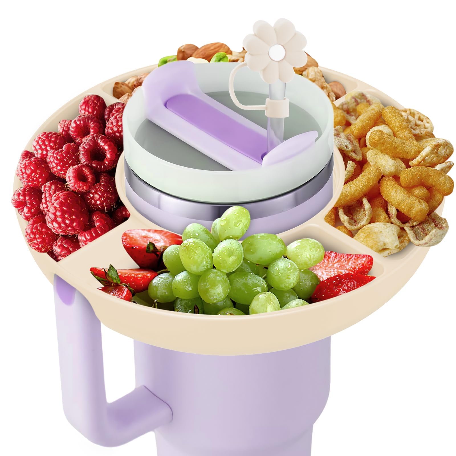 Ecowhite Stanley Cup 40 oz Snack Bowl with Handle, Compatible with Stanley Cup 40 oz Snack Bowl with Handle, Reusable Snack Bowl, Stanley Accessories, Silicone (White Snack Bowl), B2401034