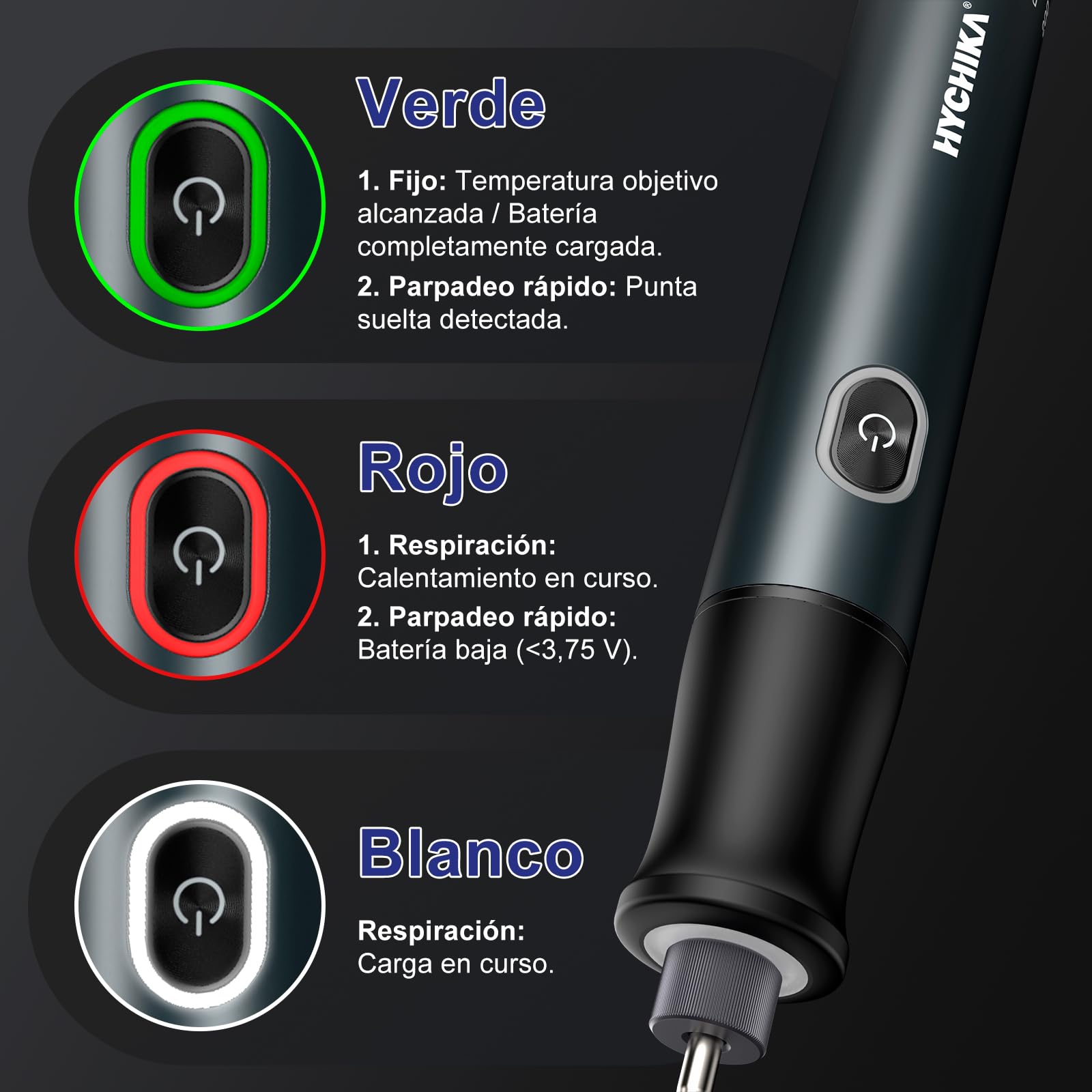 HYCHIKA Soldador Estaño, con Batería de 2600mAh, Calentamiento Rápido en 7 Segundos (200℃-450℃), Suspensión/Apagado Automático, Soldador de Estaño para Reparación Electrónica, Soldadura y DIY