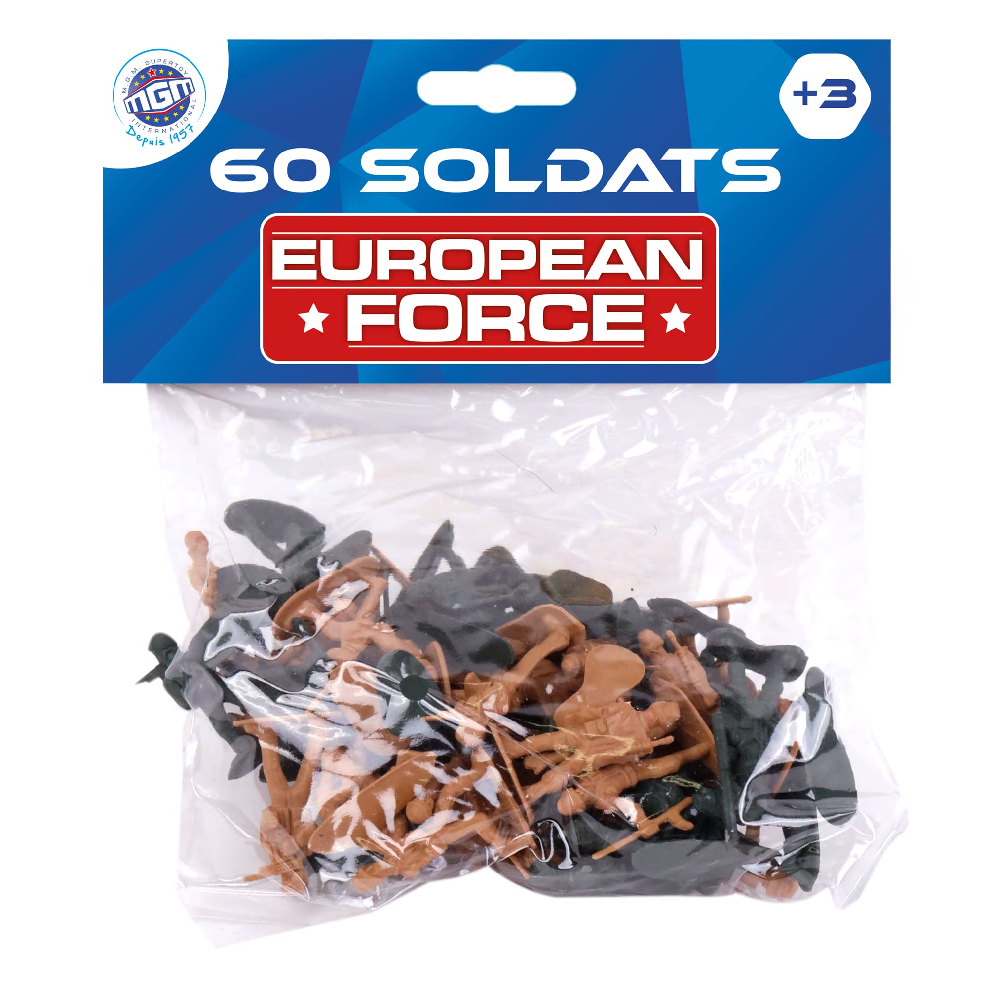 EUROPEAN FORCE - 60 Małych Żołnierzy - Żołnierze - 080227 - Khaki - Plastik - Wojskowe - Zabawka Dla Dzieci - Miniatura - 3,5 cm x 3,5 cm - Od 3 lat