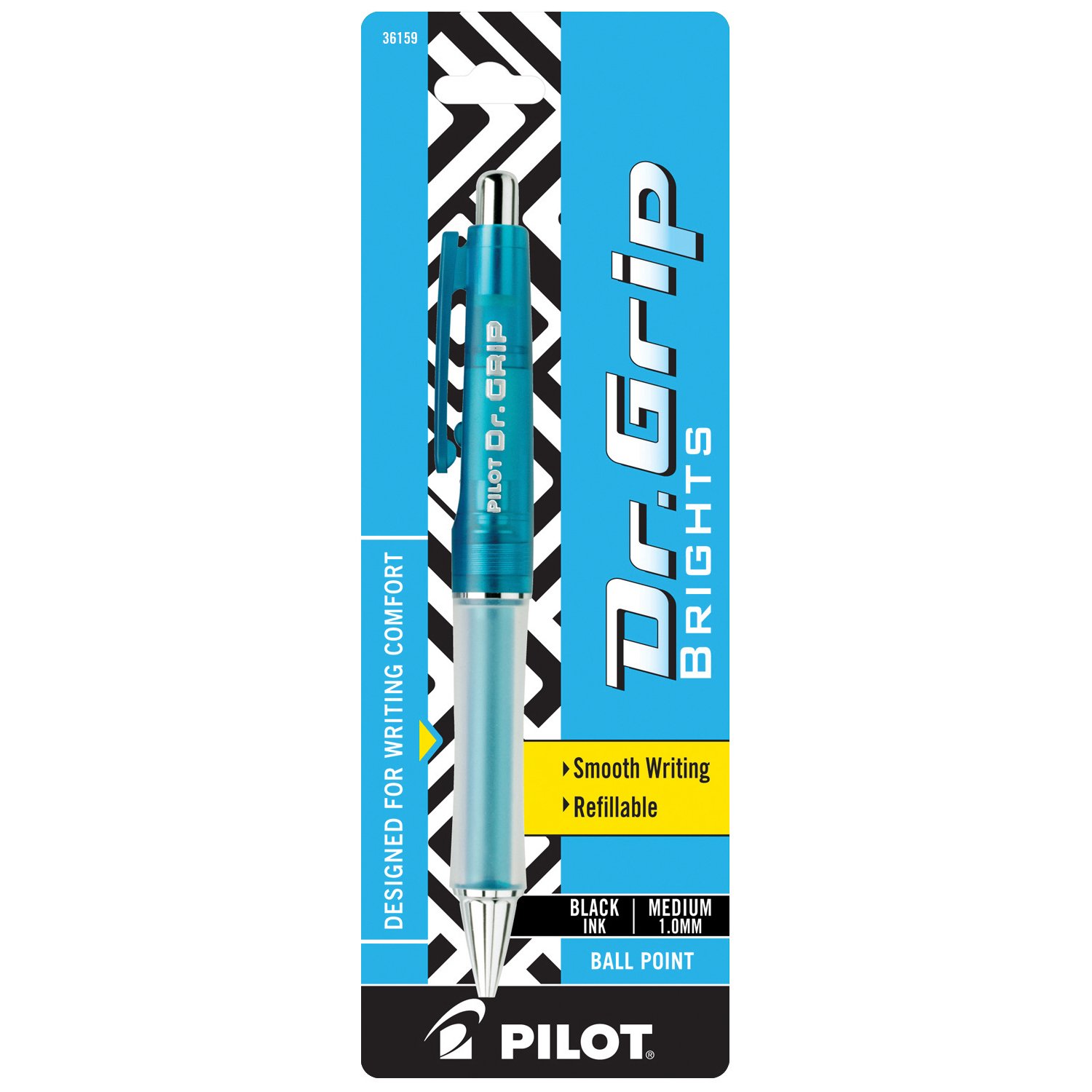 PILOT Dr. Grip Brights Refillable & Retractable Ballpoint Pen, Medium Point, Assorted Color Barrel, Black Ink, Single Pen (36159)