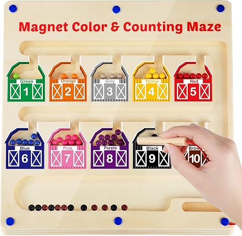 Laberinto magnético de color y números, juguete de granero, tablero magnético de madera, rompecabezas Montessori, actividades de aprendizaje