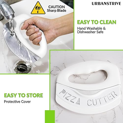 Miniatura 7 de Urbanstrive Cortador de pizza de acero inoxidable resistente con tapa, cuchillo de pizza de hoja súper afilada, cortador de pizza, accesorios de