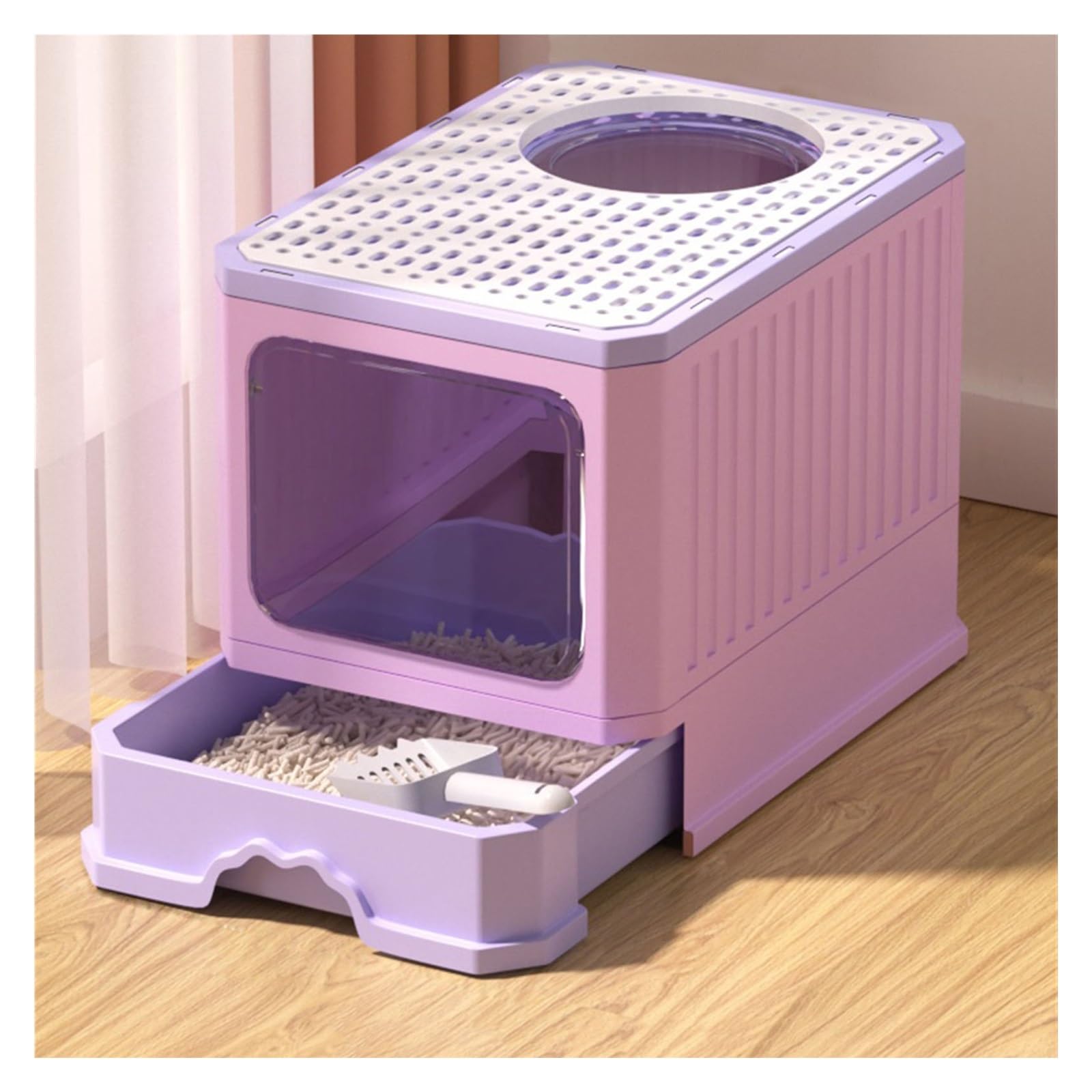 Lettiera per Gatti Lettiera pieghevole for gatti con coperchio, lettiera for gatti con paletta, toilette for gatti anti-schizzi con ingresso dall'alto, lettiera for gatti coperta, ingresso e uscita bi