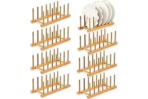 Yinkin 8 Piece Bamboo Wooden Plate Holder Dish Drying Rack Organizer