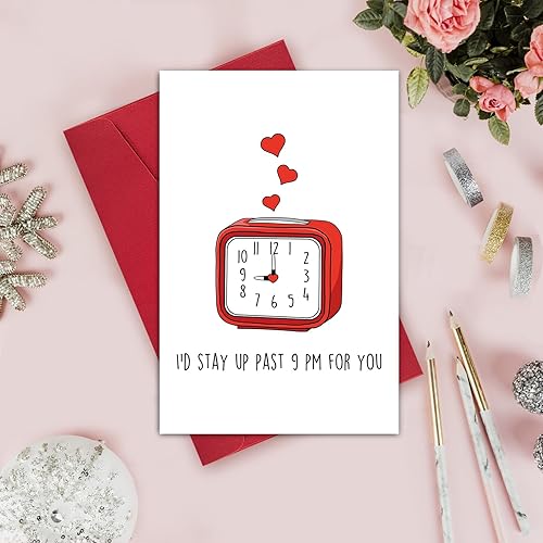 Miniatura 4 de Leinessy Tarjeta de felicitación de amor dulce para prometido, con texto en inglés "I d Stay Up Past for You", divertida tarjeta de San Valentín