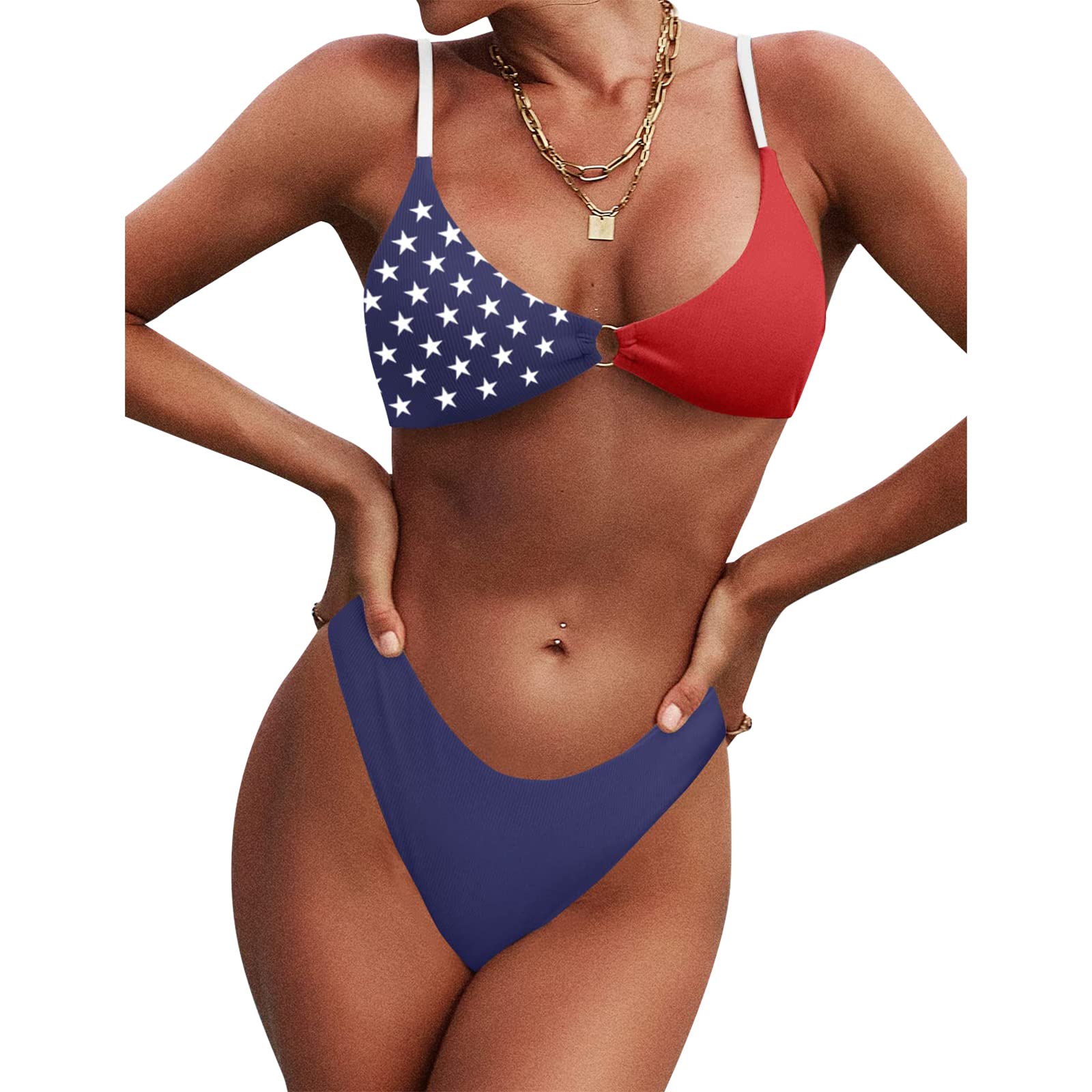 ZAFULWomen's Ribbed O-Ring String Bikini Swimsuit Cheeky Thong Swimwear Two Pieces Bathing Suit