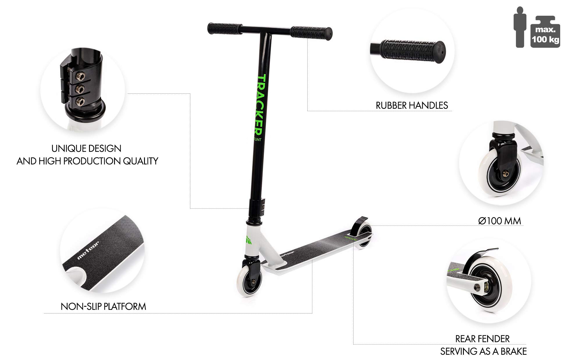 Scooter Ruedas 100 mm Patinete Niños y Adultos Kickscooter Acrobacias Muy Duradera hasta 100 kg - 360 Grados Pátinete de Aluminio — view 2
