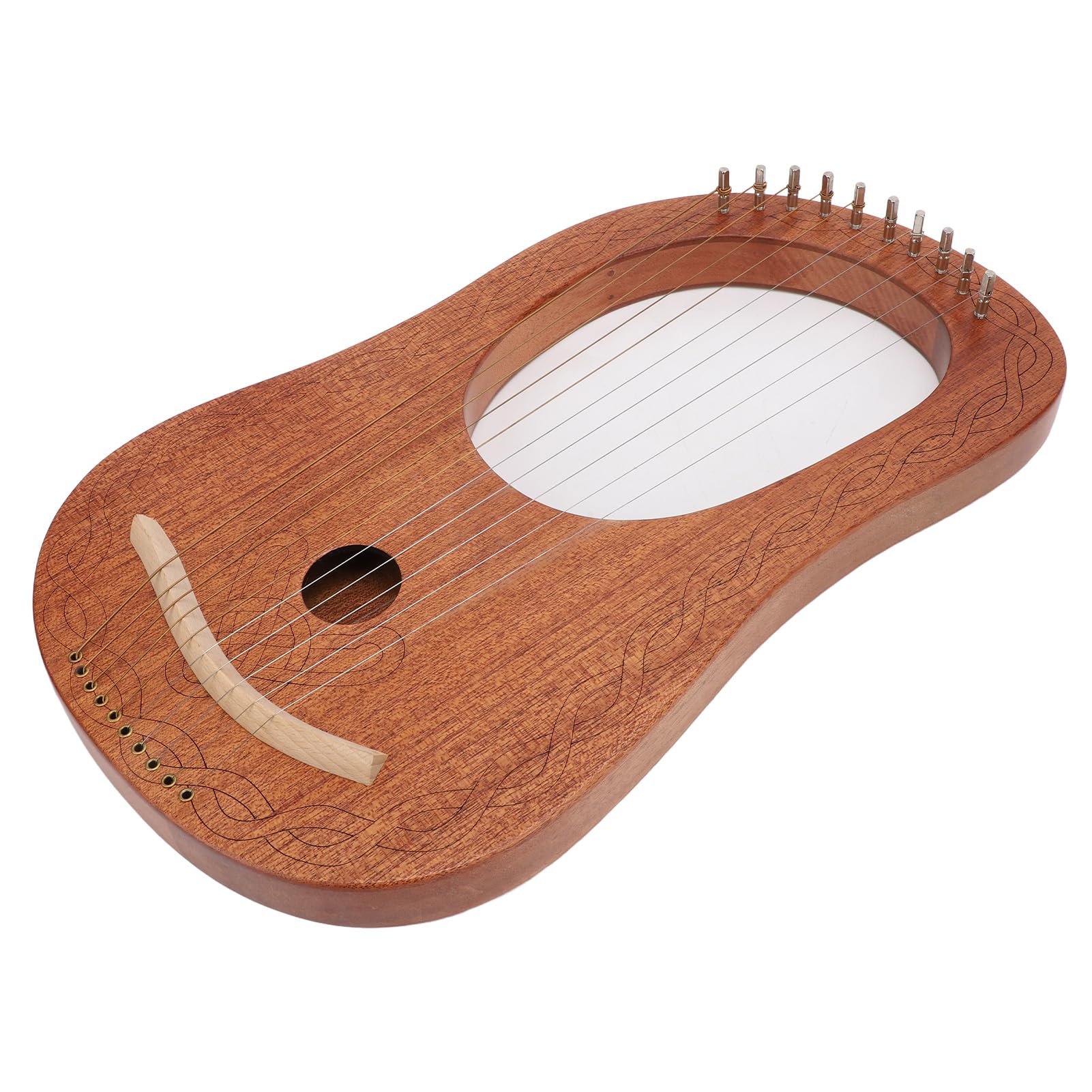 Arpa a Lira a 10 Corde Okoume Mini Arpa a Lira Portatile Piccolo Strumento a Lira con Chiave per Accordatura per Studenti e Principianti