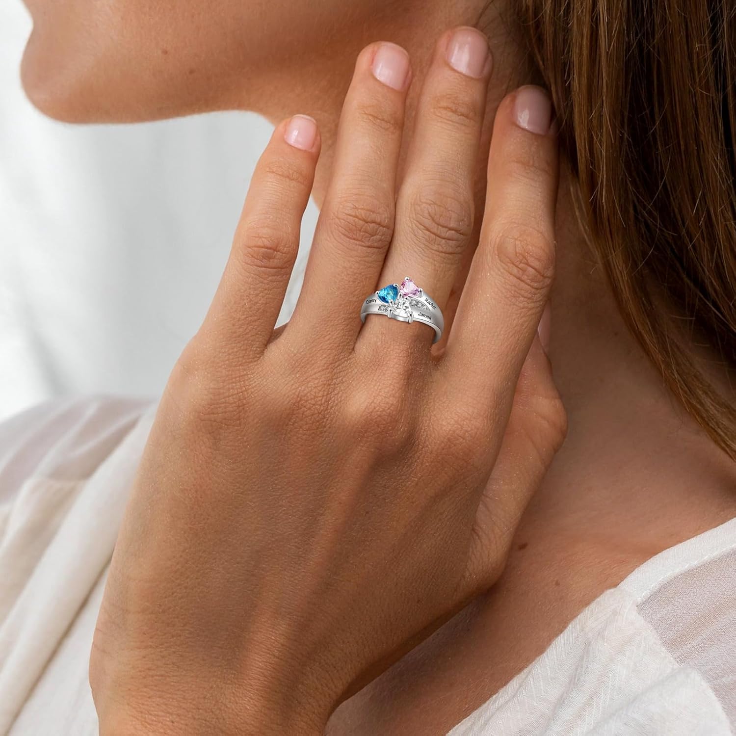 925 Sterling Silver Personalized Infinity Mothers Rings for Women Custom Engagement Rings with 1~8 Heart Stones & Names - Wedding Promise Mother’s Day Gift For Women Grandma Mom Her