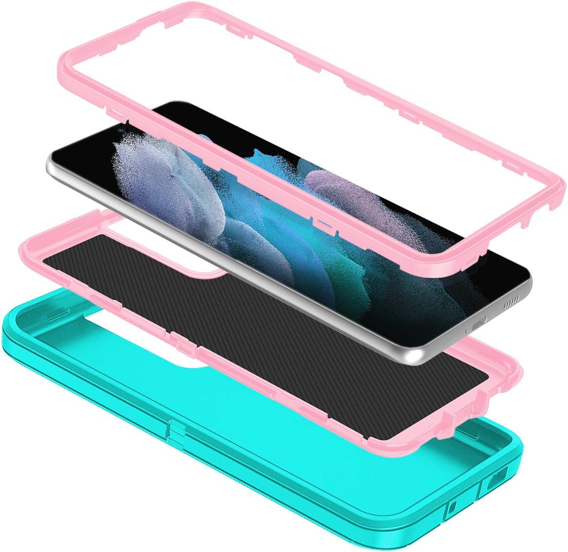 I-HONVA for Galaxy S21 Ultra 5G Case Shockproof Dust/Drop Proof 3-Layer Full Body Protection [Without Screen Protector] Rugged Heavy Duty Cover Case for Samsung Galaxy S21 Ultra 6.8 2021, Teal/Pink